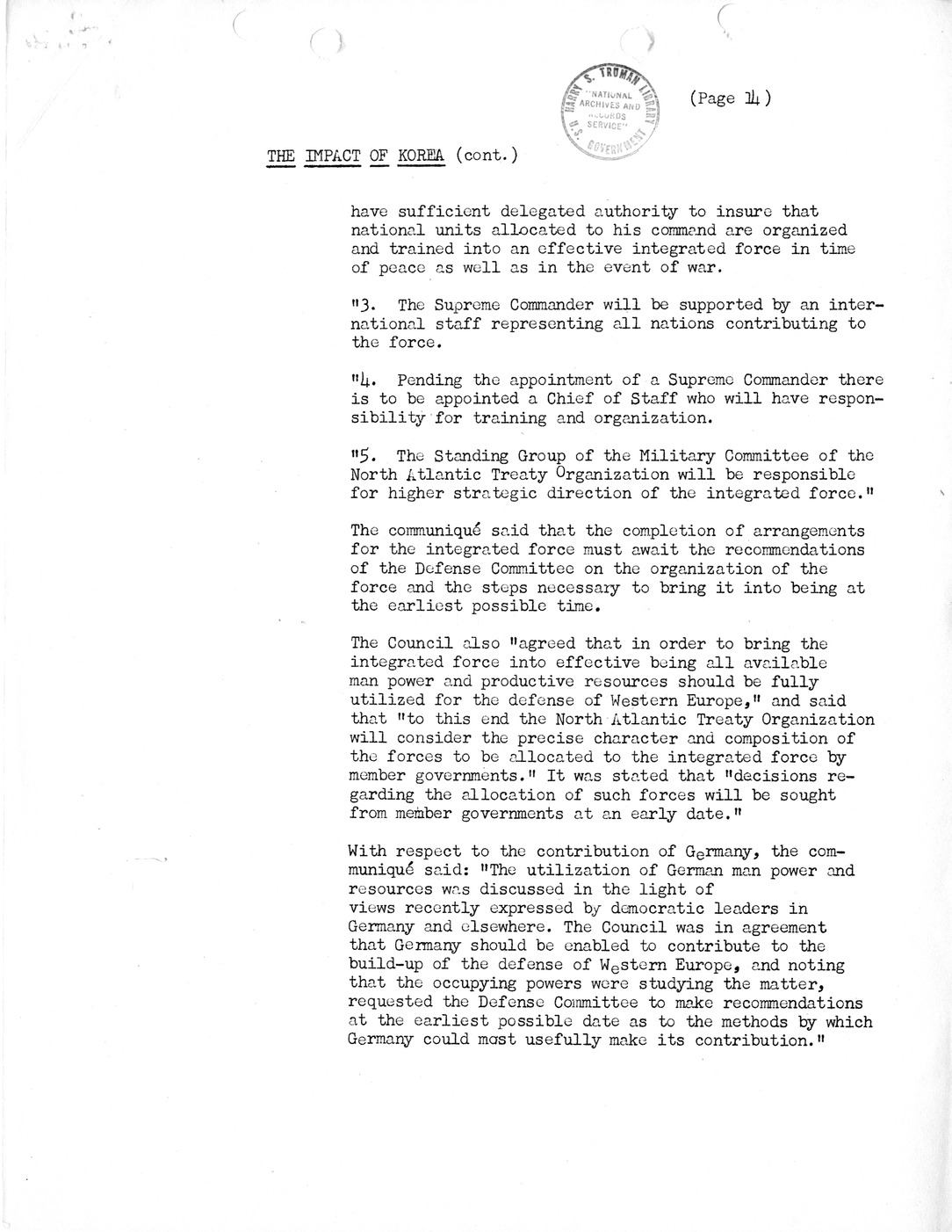 Synopsis F, The Impact of Korea, July-September, 1950