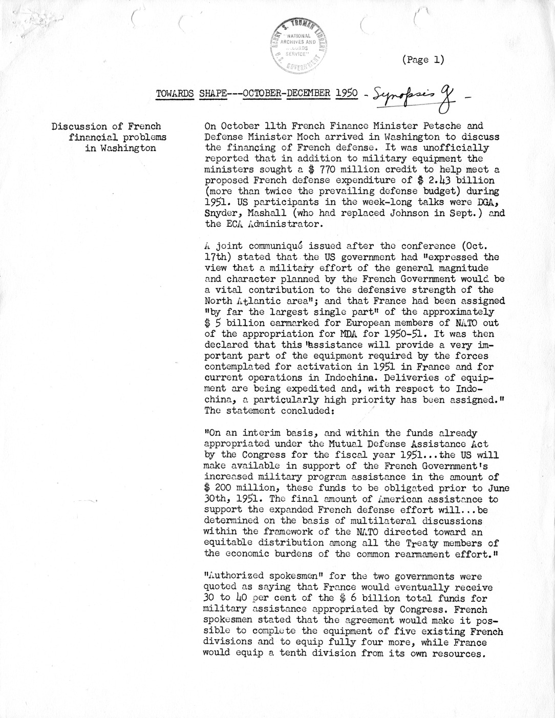 Synopsis G, Towards SHAPE, October-December 1950,