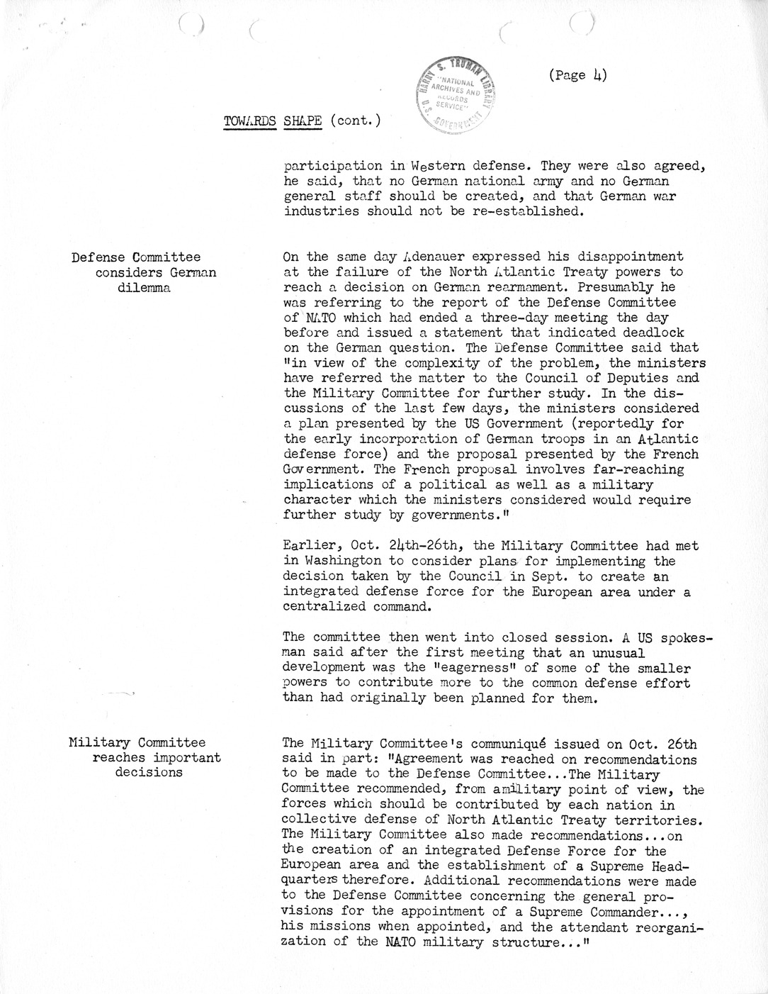 Synopsis G, Towards SHAPE, October-December 1950,