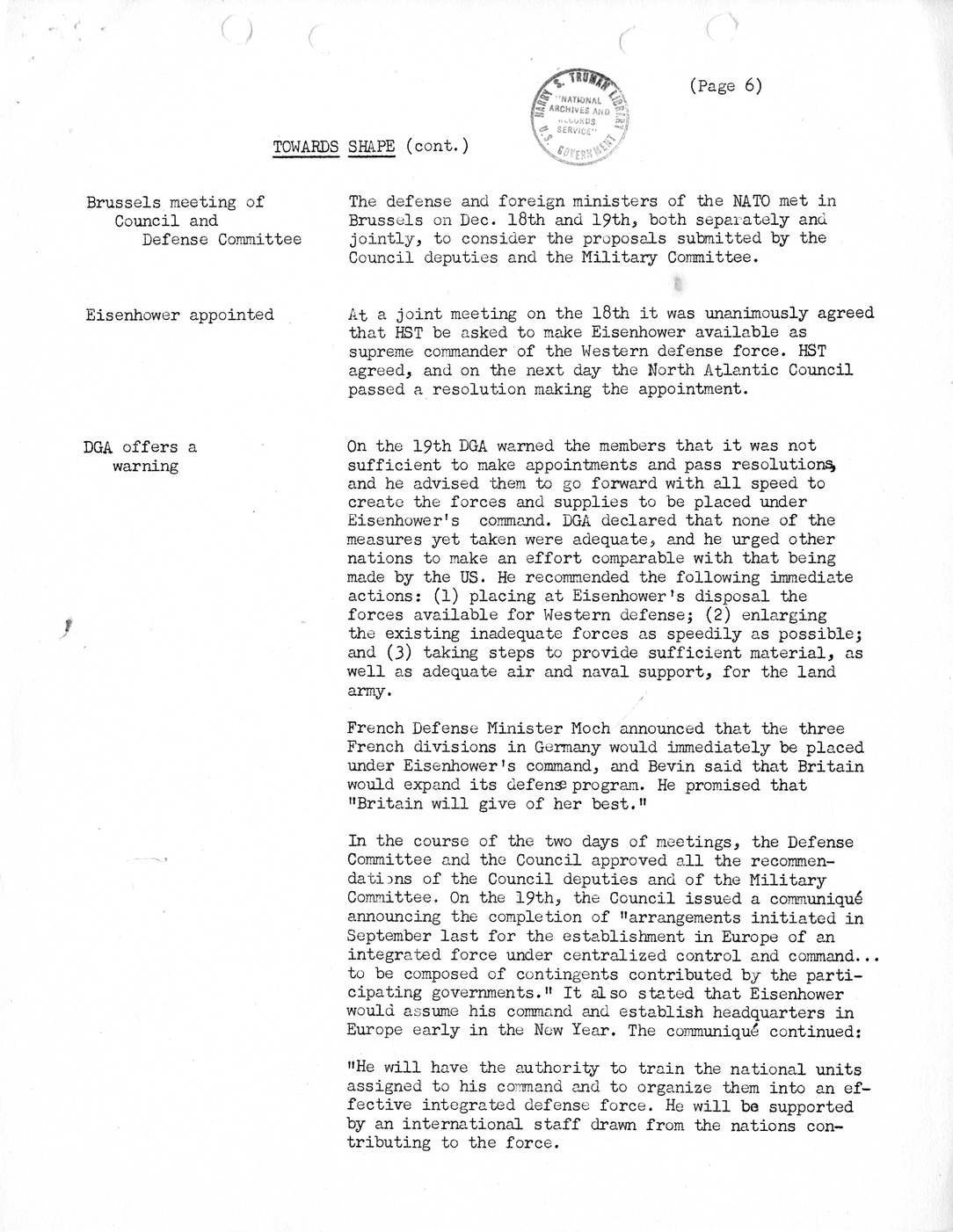 Synopsis G, Towards SHAPE, October-December 1950,