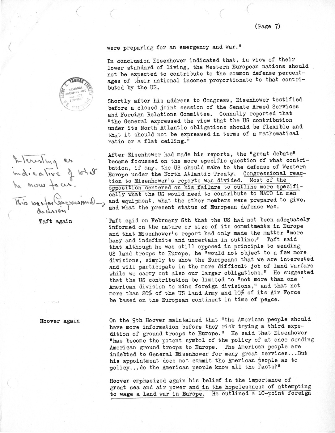 Synopsis H, "The Great Debate" and Troops to Europe, December 1950-April 1951