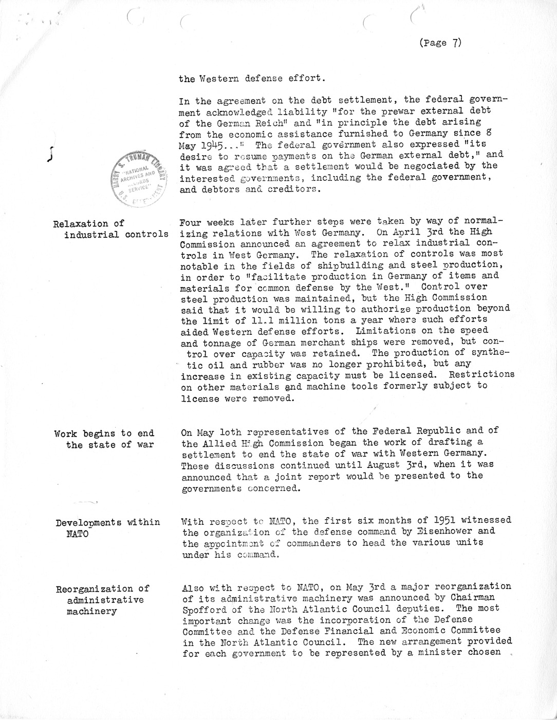 SYNOPSIS I, Miscellaneous Developments in Europe, January-June 1951