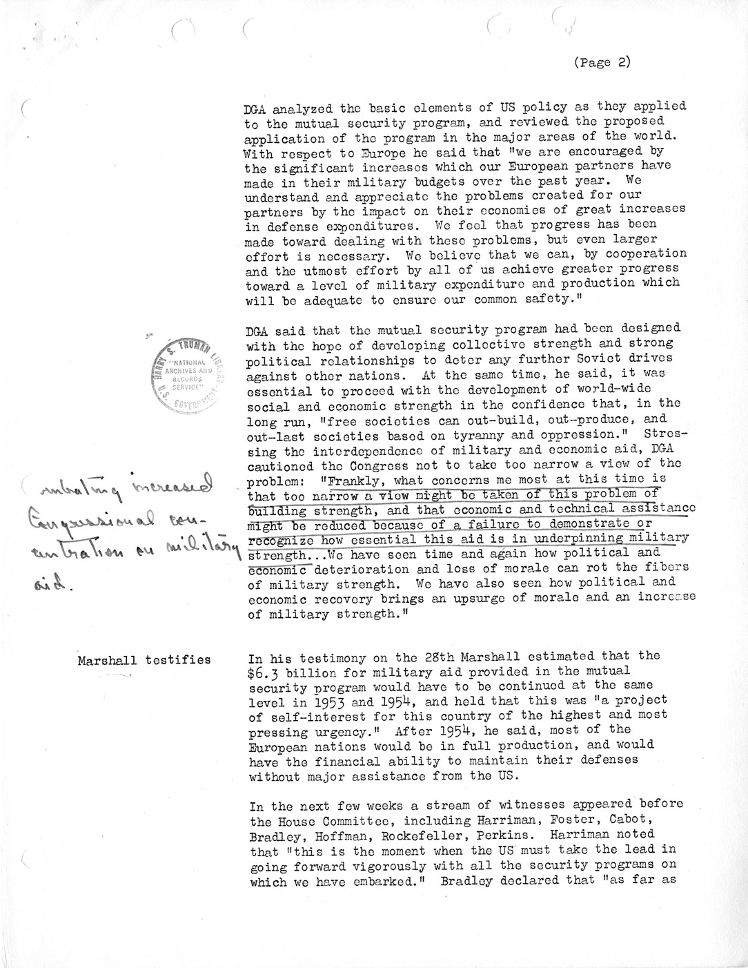 Synopsis J, The Adoption of a United Foreign Aid Program, May-October 1951