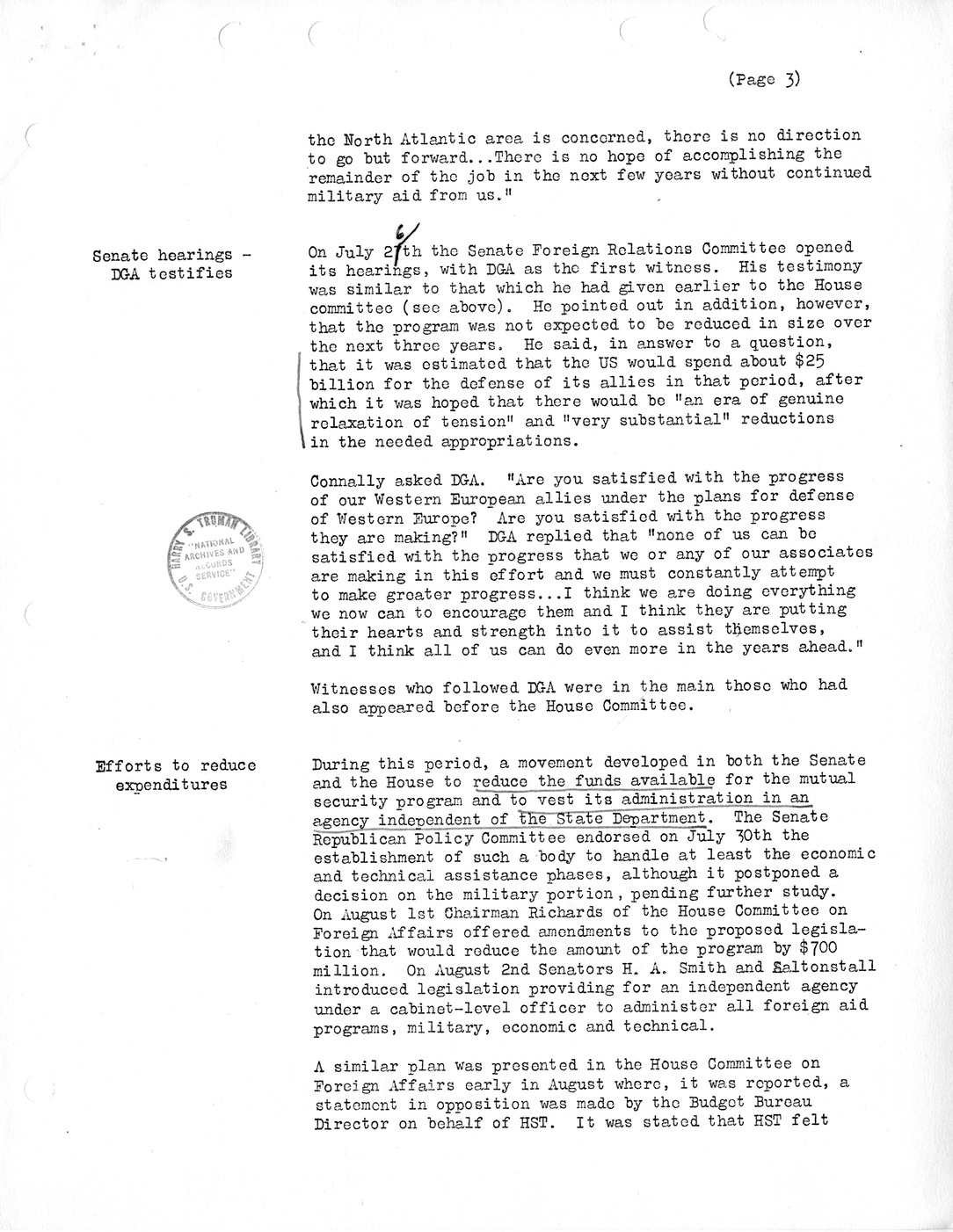 Synopsis J, The Adoption of a United Foreign Aid Program, May-October 1951