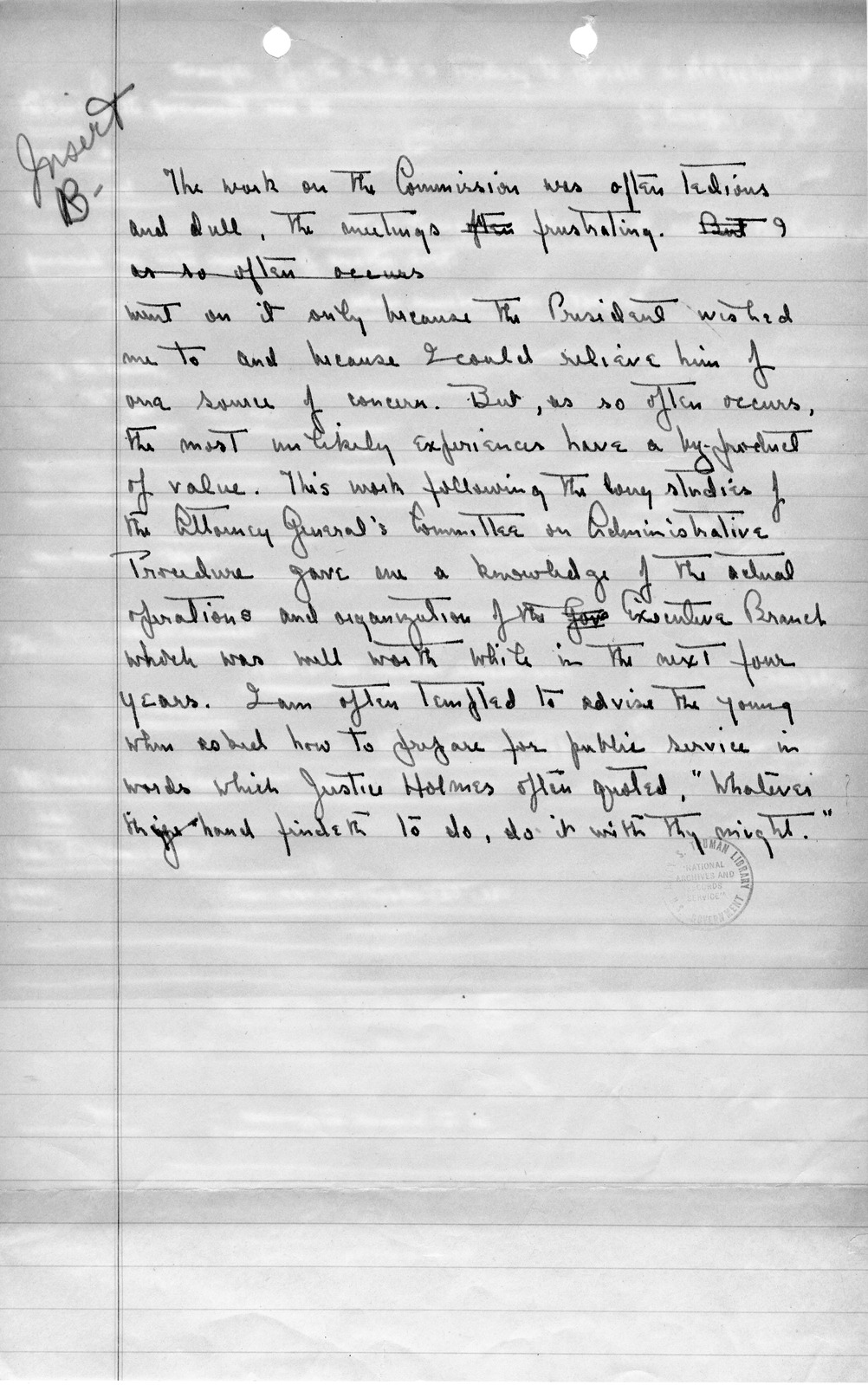 Handwritten Notes from Princeton Seminar Discussion, Reel 1, Insert B