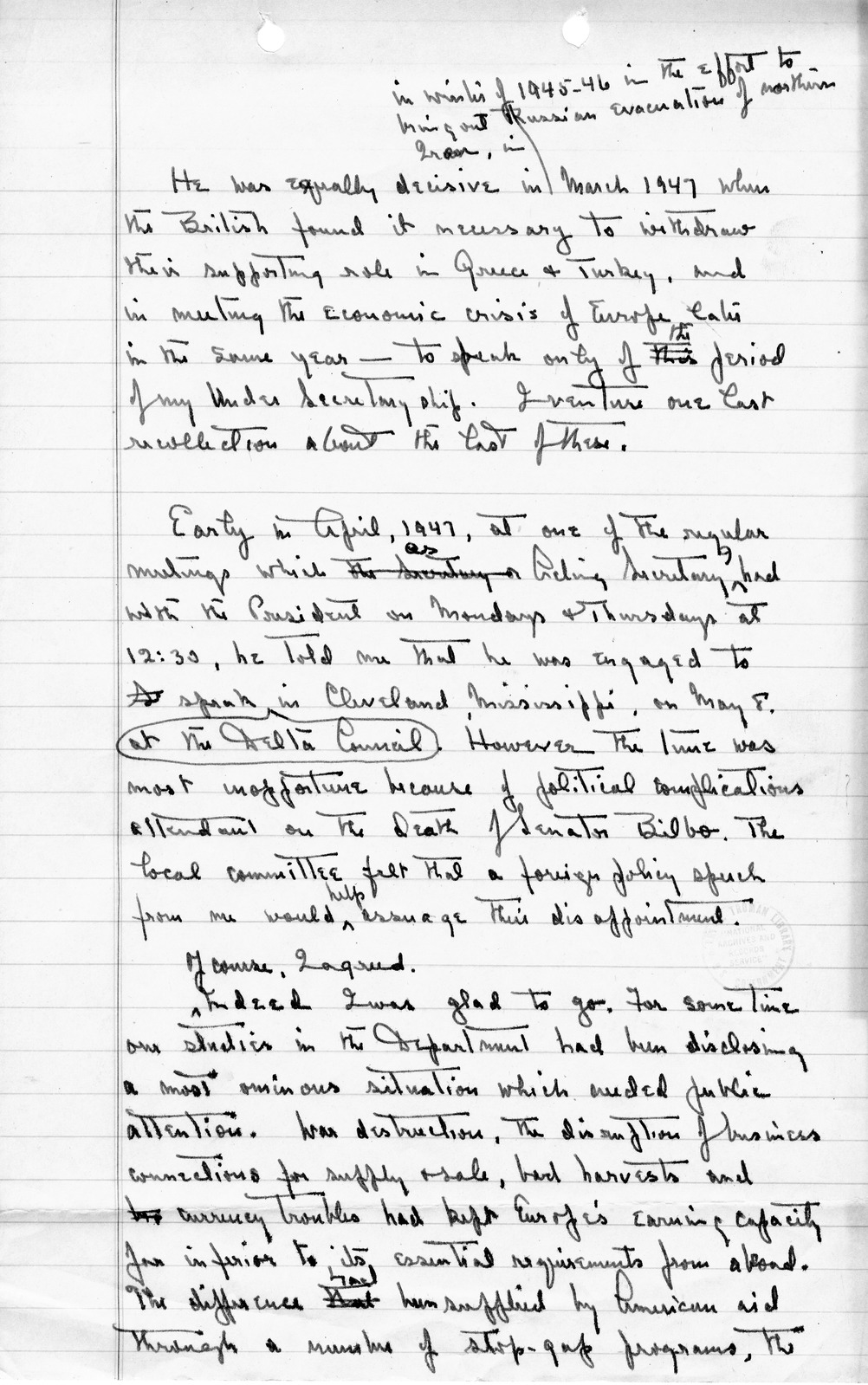 Handwritten Notes from Princeton Seminar Discussion, Reel 1, Insert B