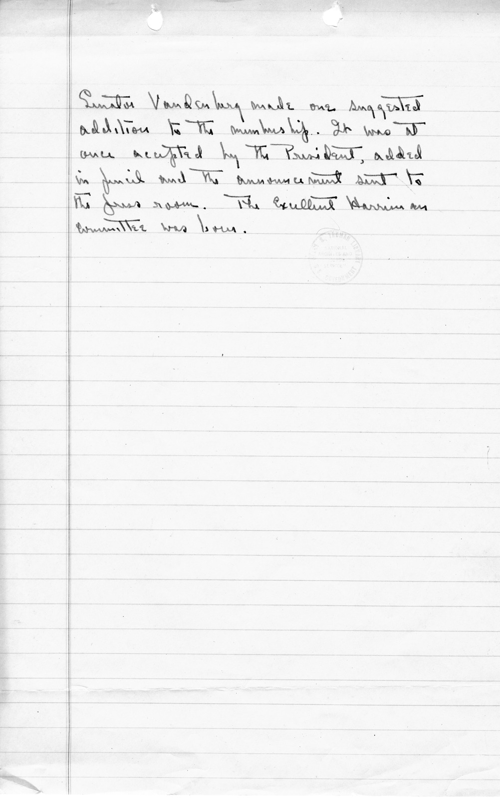 Handwritten Notes from Princeton Seminar Discussion, Reel 1, Insert B