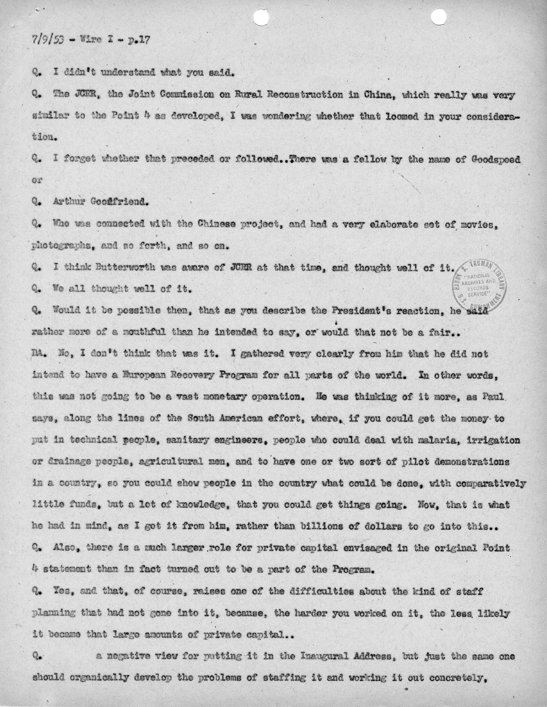 Transcript of Princeton Seminars Discussion, Wire I