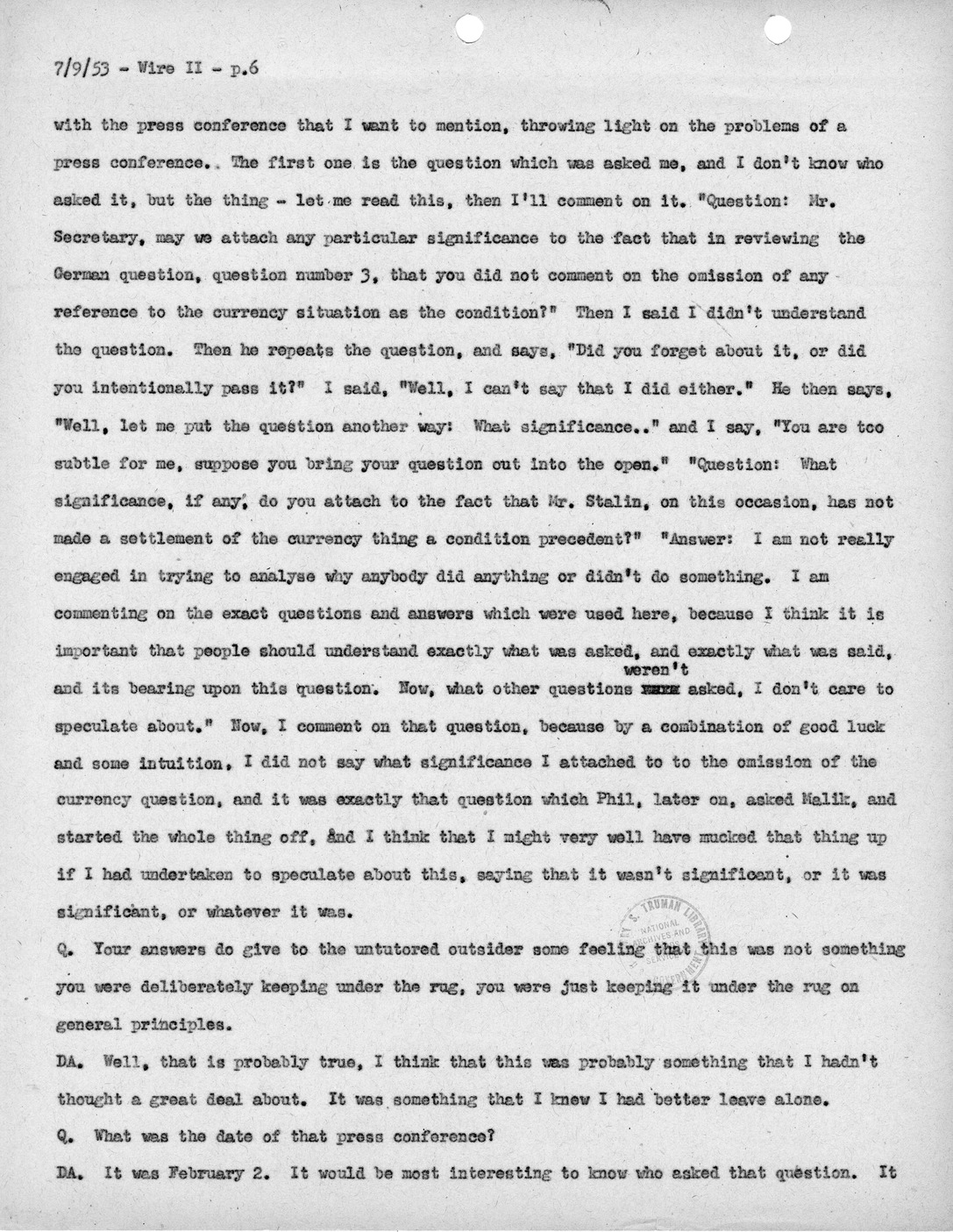 Transcript of Princeton Seminar Discussion, Wire II