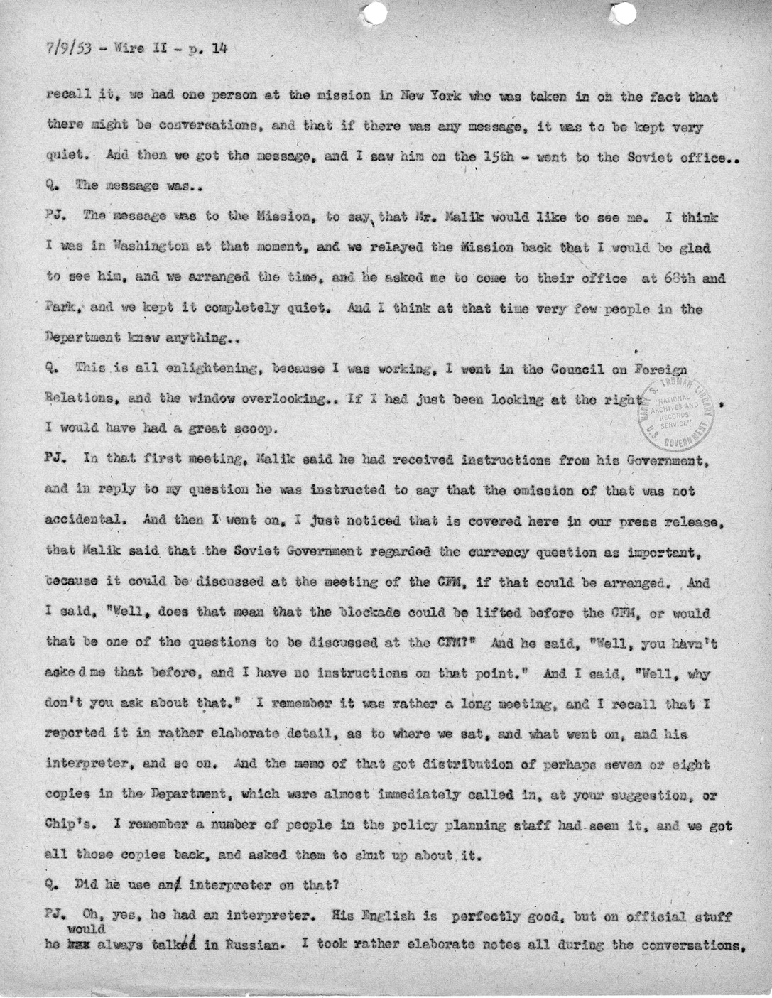 Transcript of Princeton Seminar Discussion, Wire II