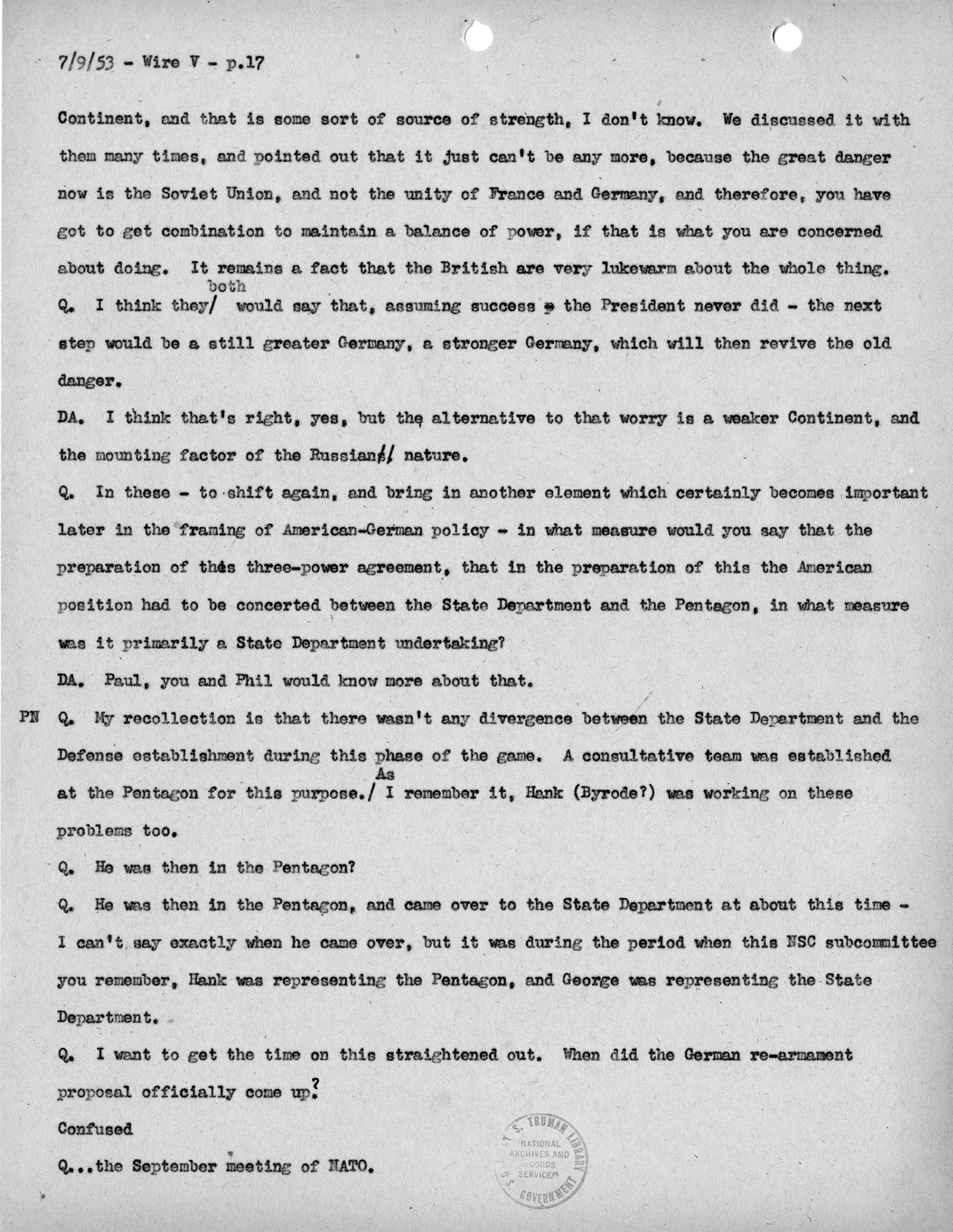 Transcript of Princeton Seminar Discussion, Wire V