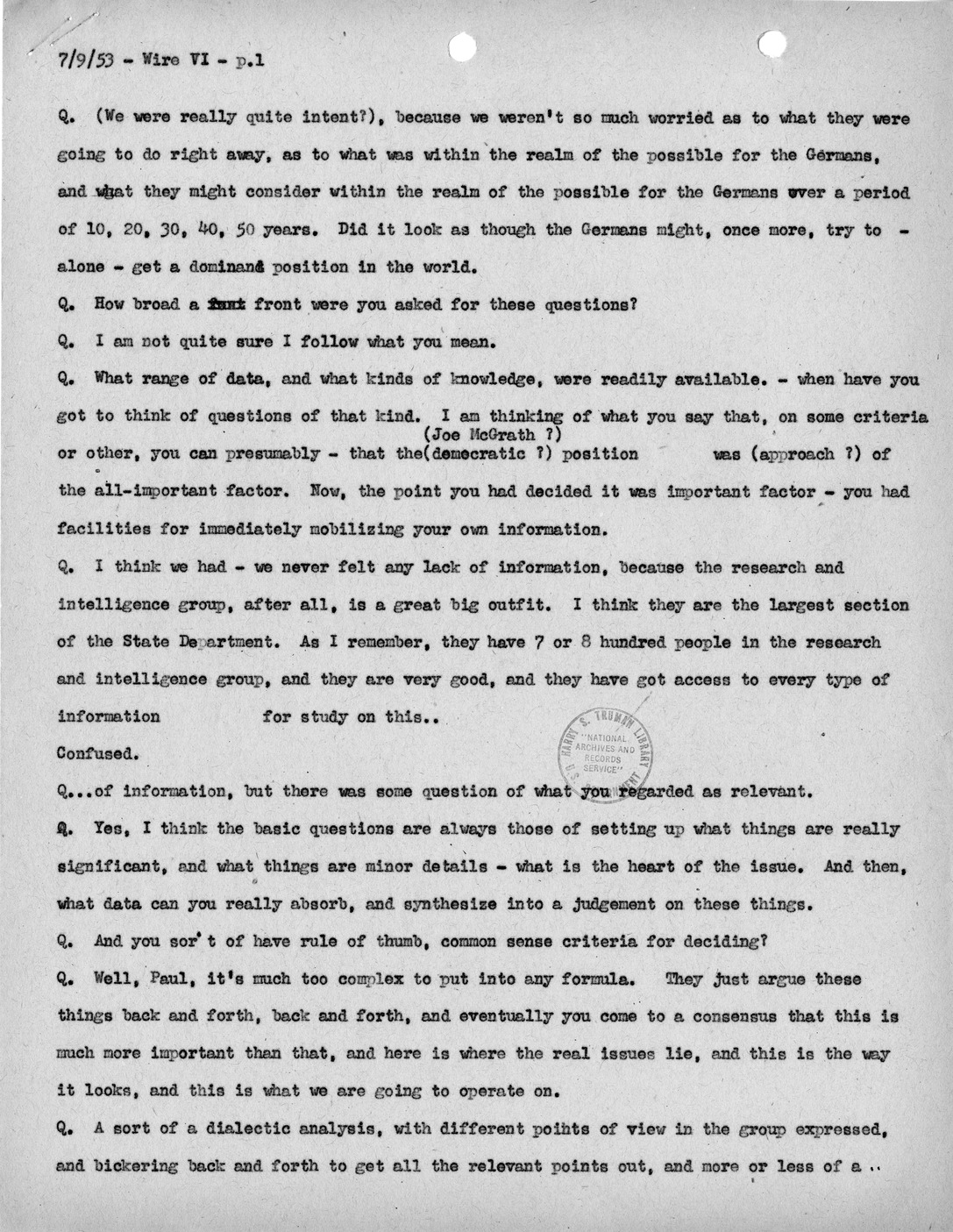Transcript of Princeton Seminar Discussion, Wire VI