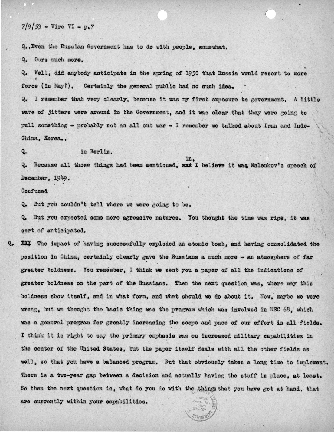 Transcript of Princeton Seminar Discussion, Wire VI
