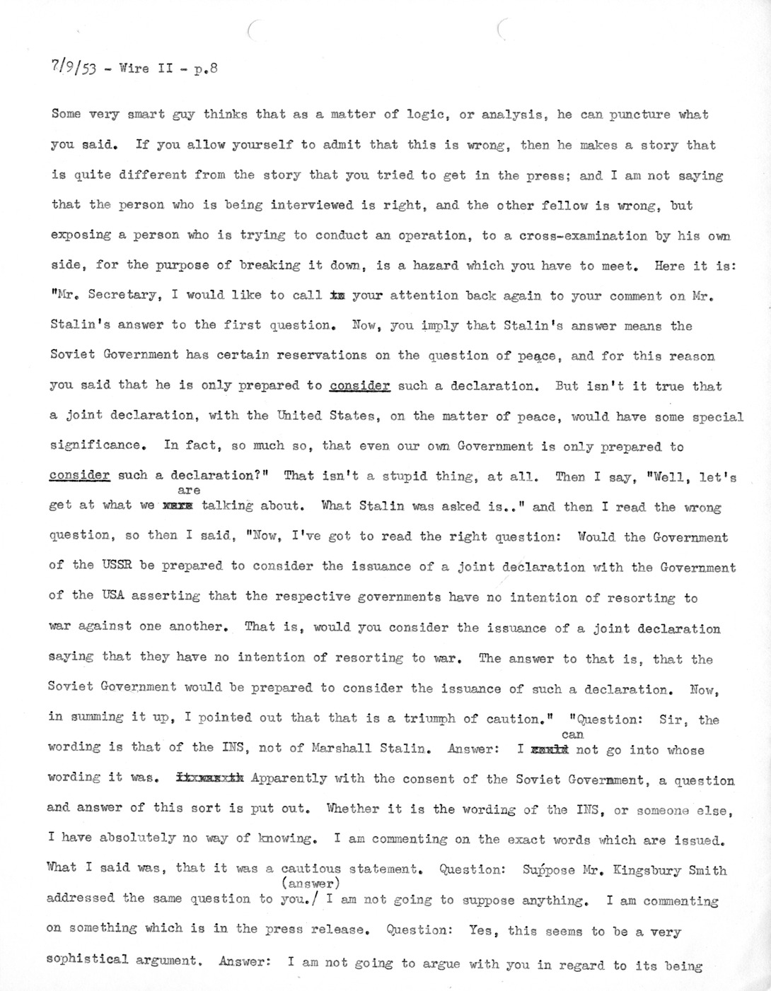 Transcript of Princeton Seminar Discussion, Wire II
