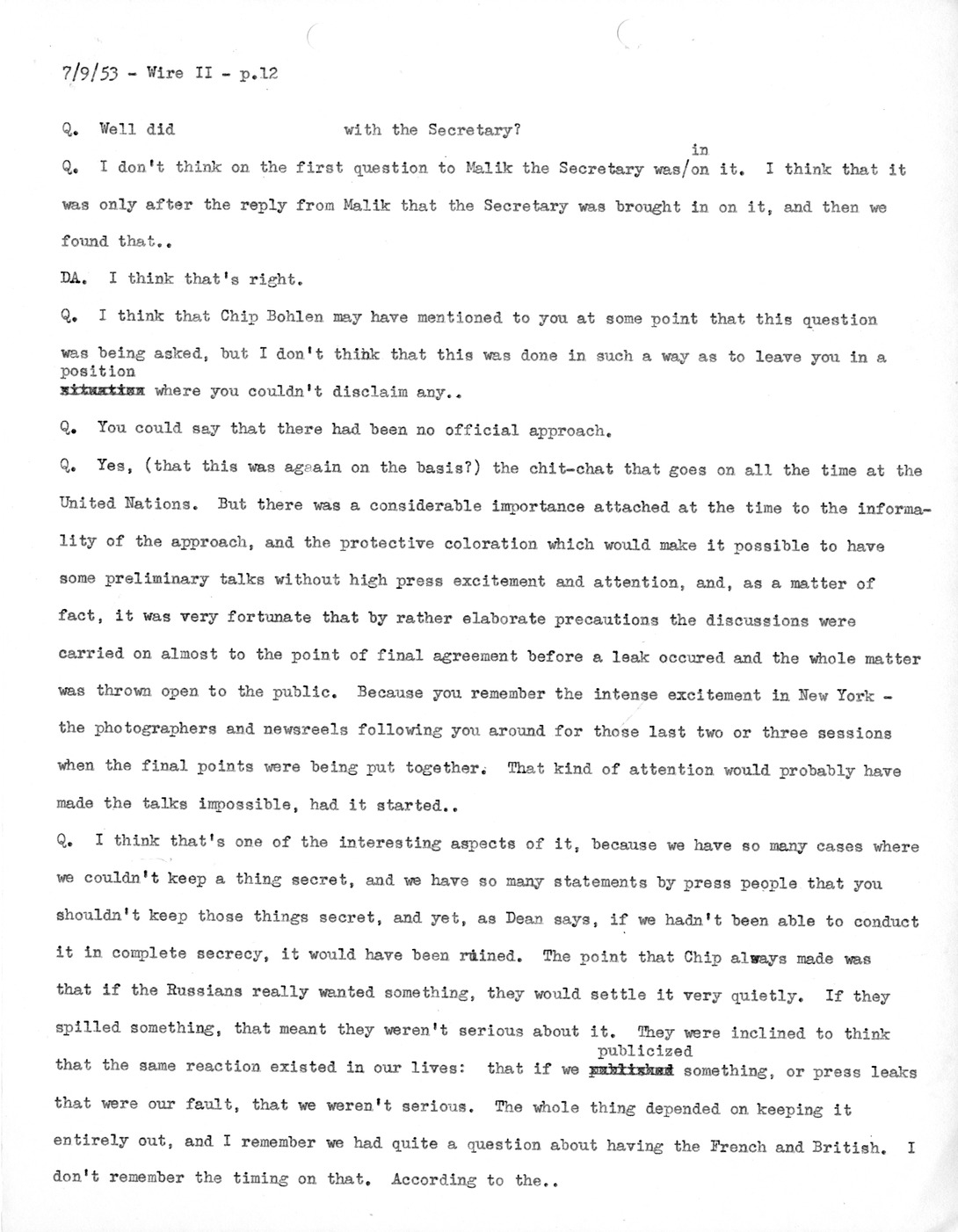 Transcript of Princeton Seminar Discussion, Wire II