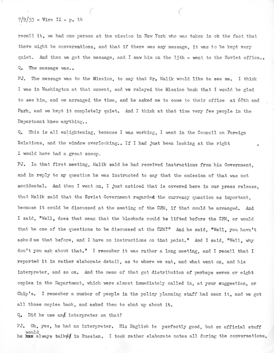 Transcript of Princeton Seminar Discussion, Wire II