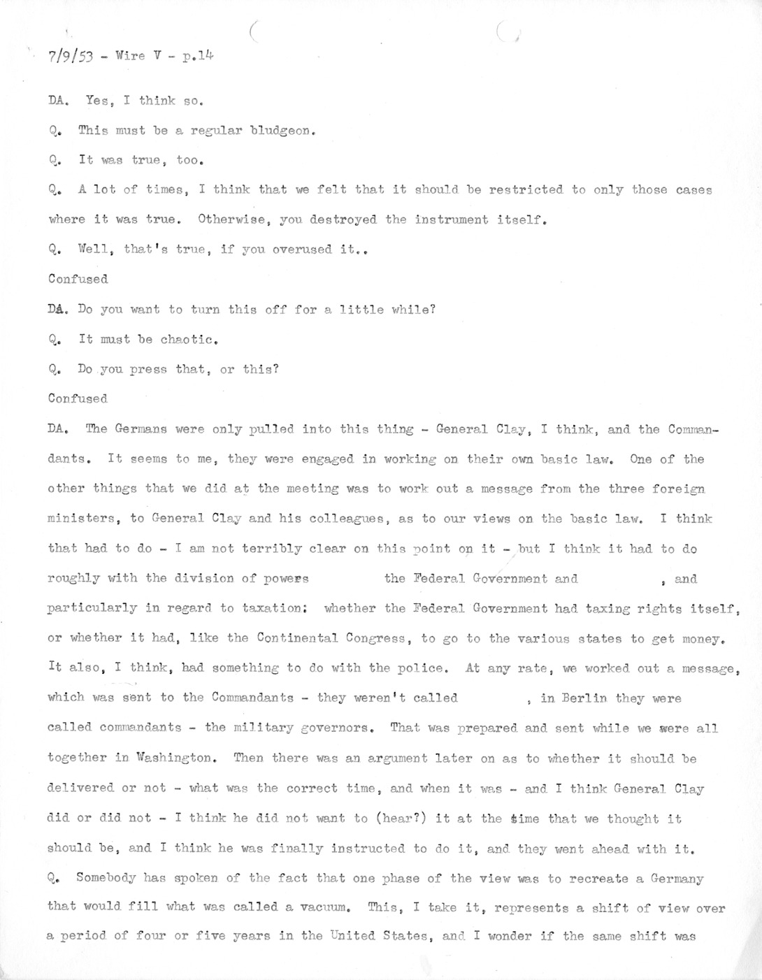 Transcript of Princeton Seminar Discussion, Wire V