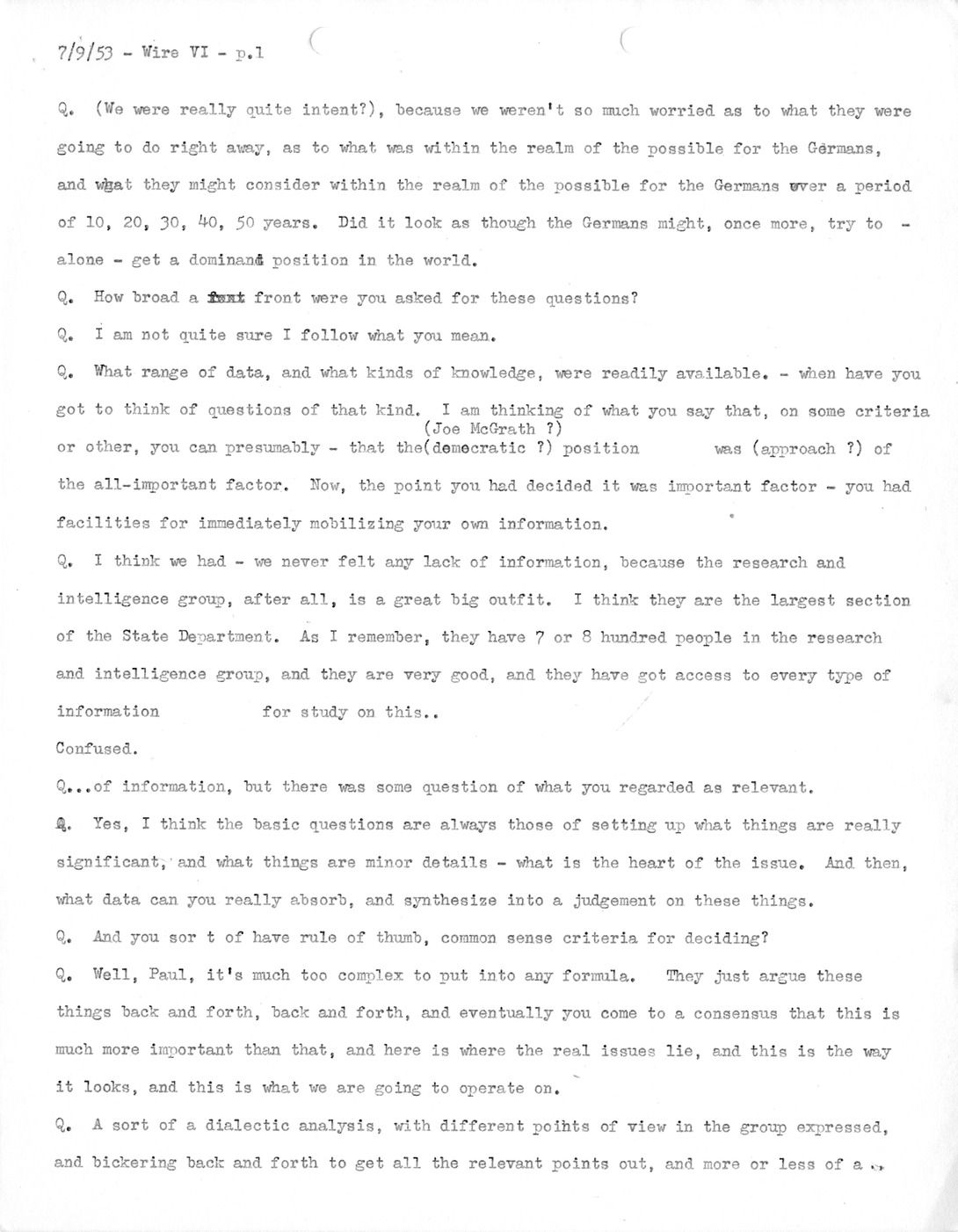 Transcript of Princeton Seminar Discussion, Wire VI