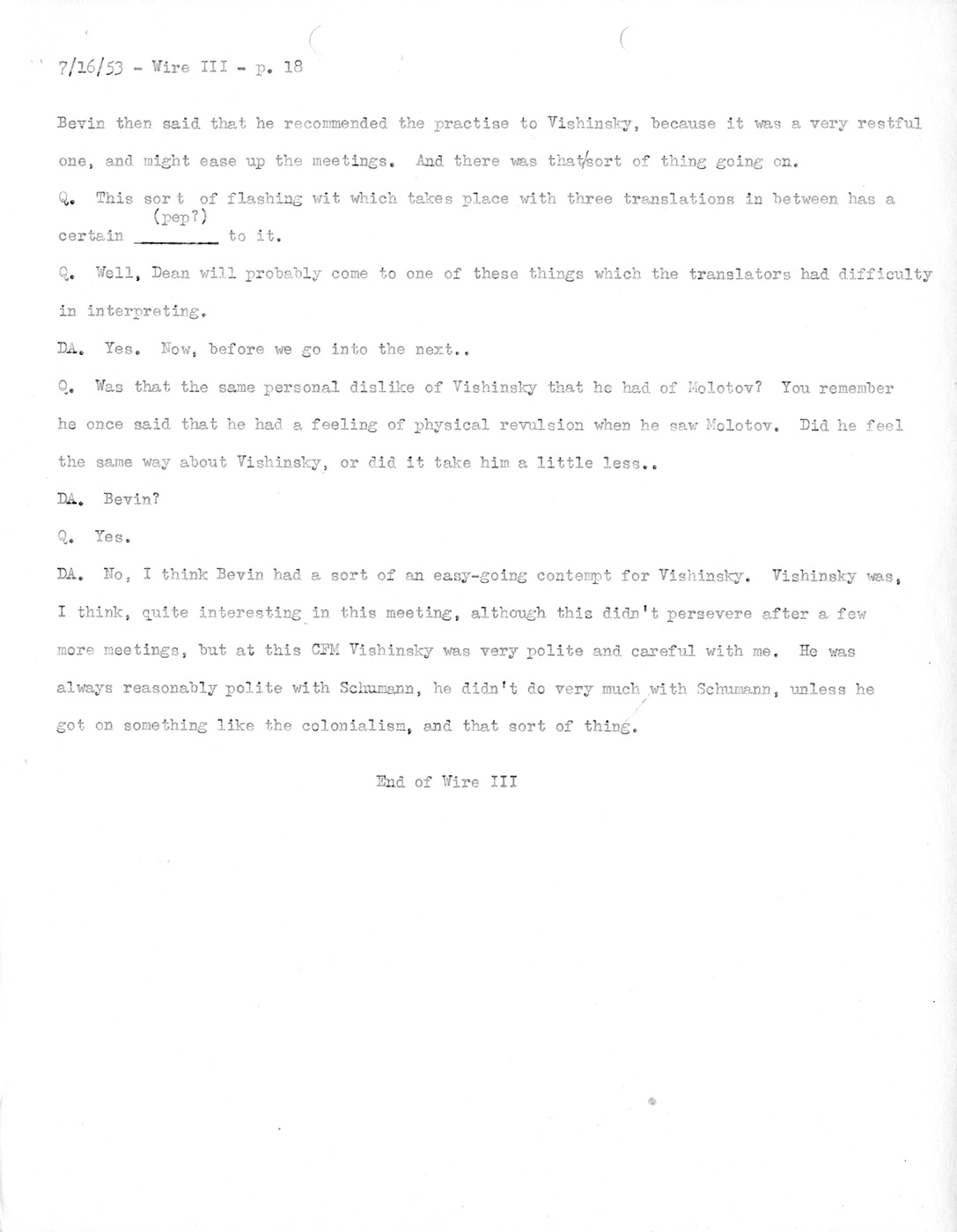 Transcript of Princeton Seminar Discussion, Wire III