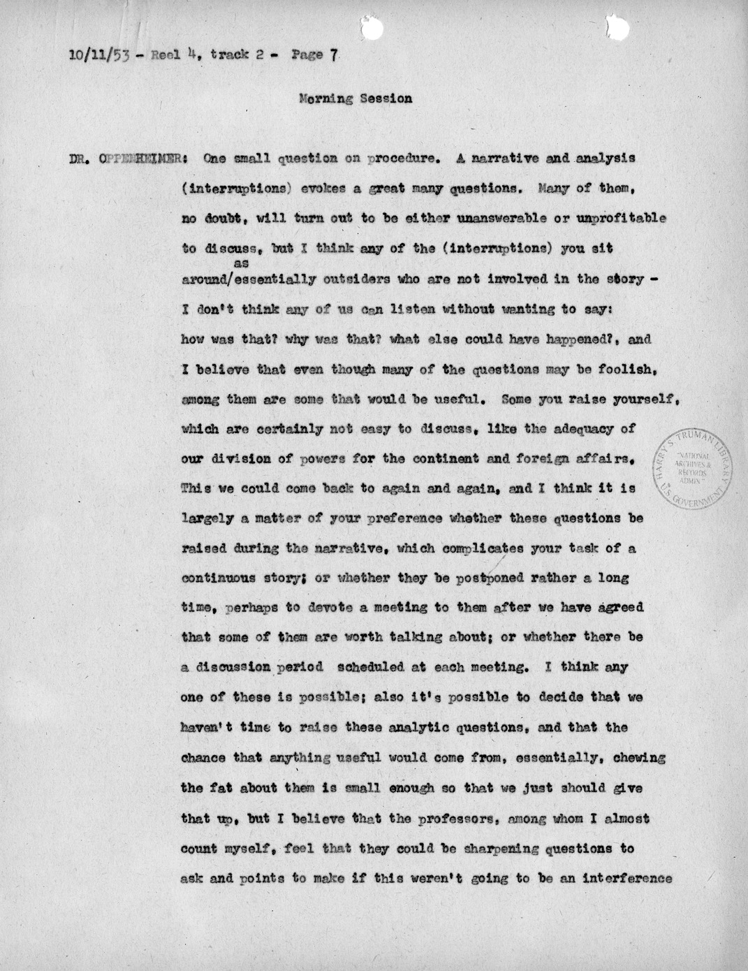 Transcript of Princeton Seminar Discussions, Reel 4, Track 2