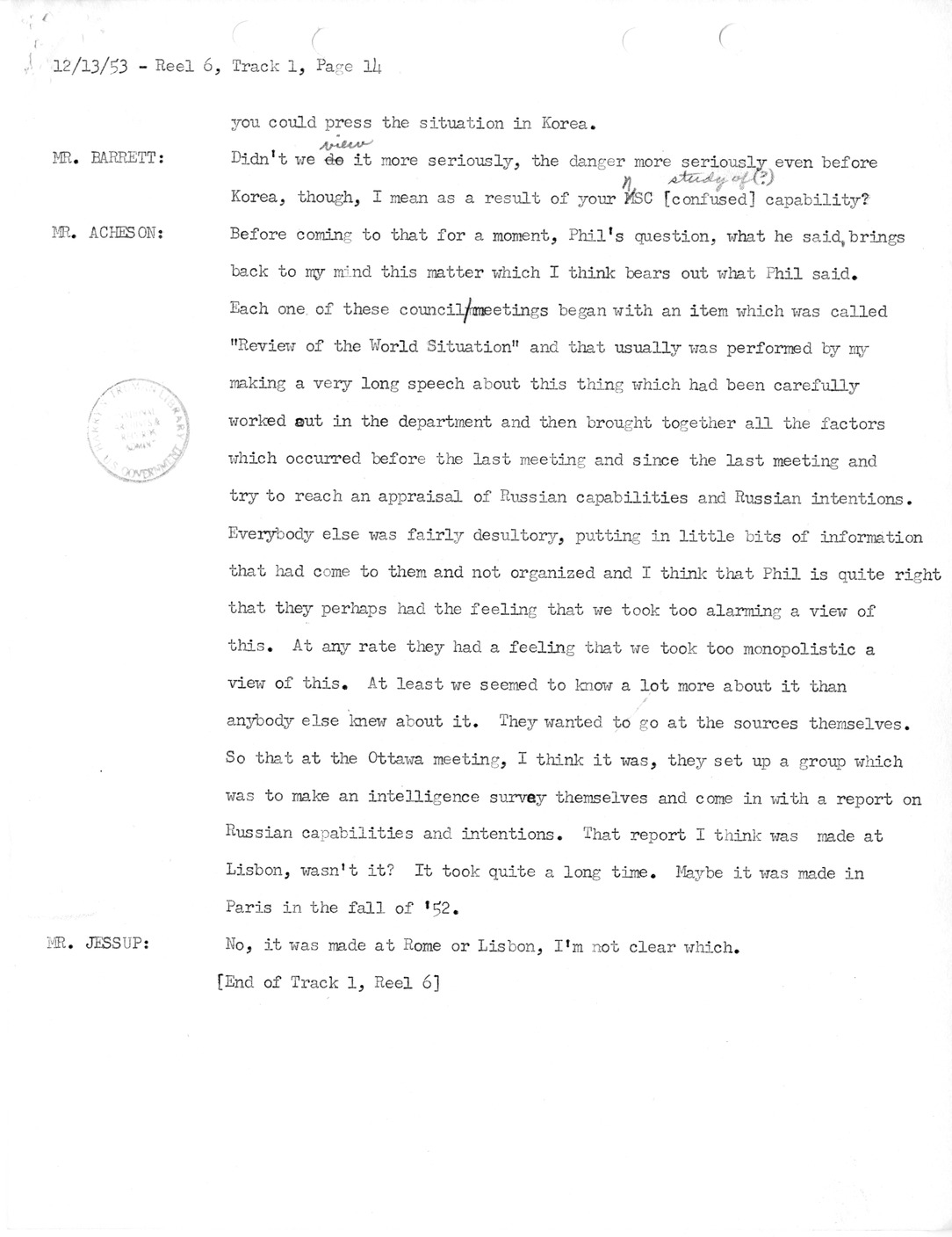 Transcript of Princeton Seminar Discussion, Reel 6, Track 1