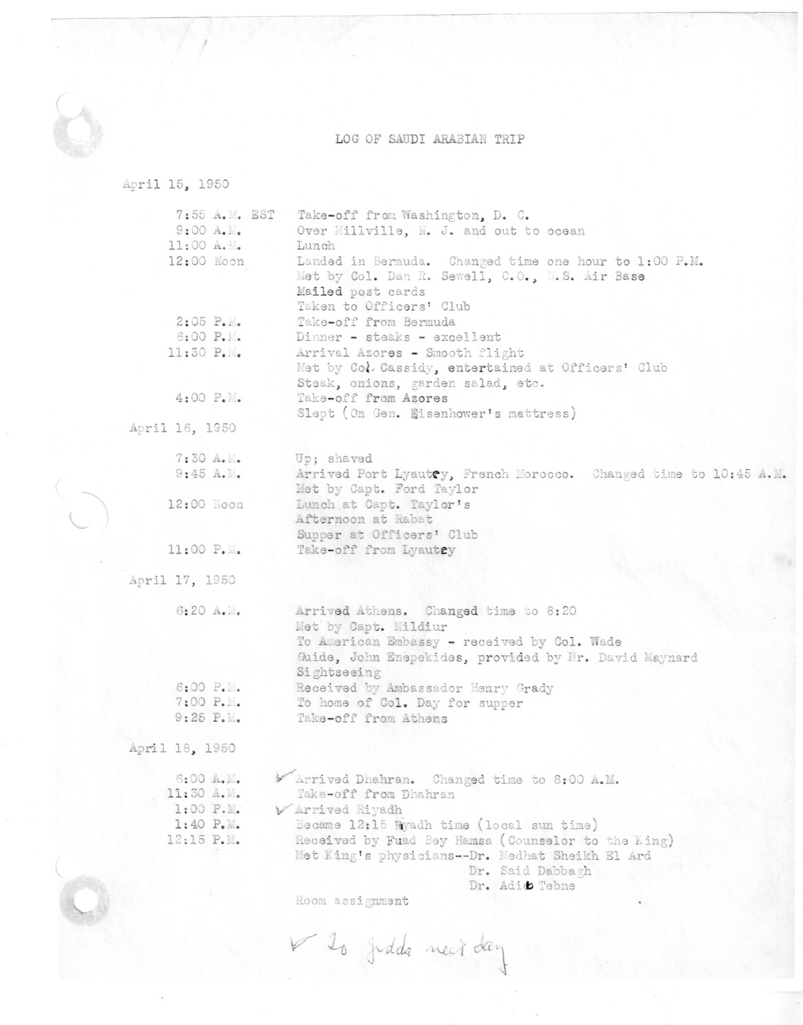 Log of Saudi Arabian Trip