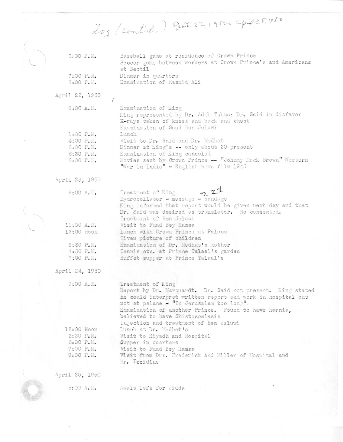 Log of Saudi Arabian Trip