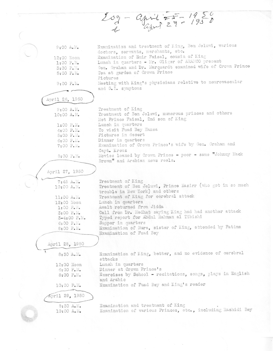 Log of Saudi Arabian Trip