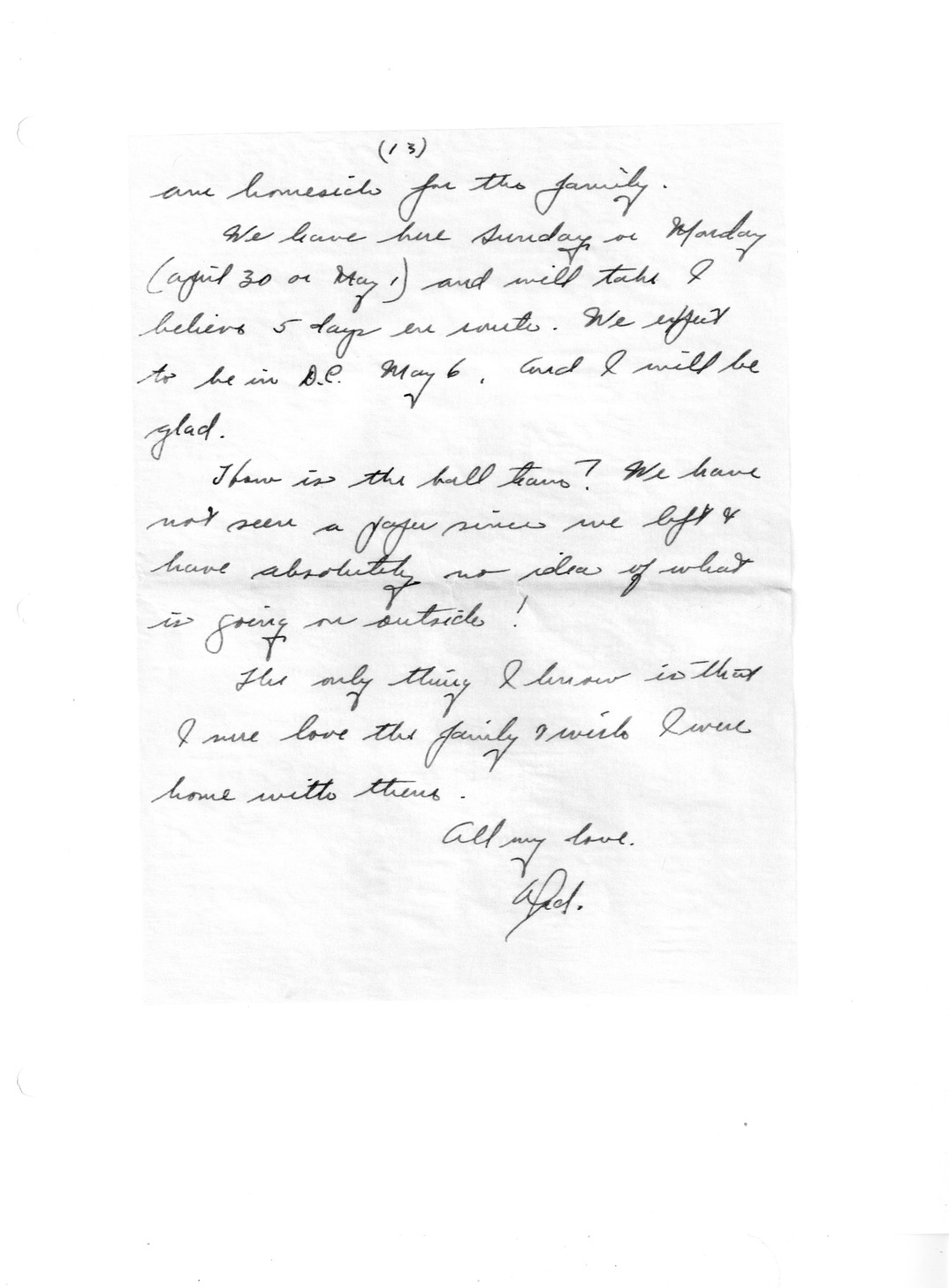 Handwritten Letter from Dr. Darrell Crain to Louise Crain