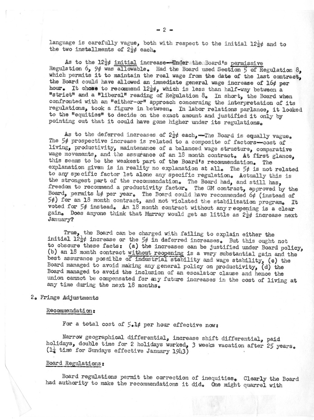 Report from Harold Enarson, Analysis of Report and Recommendations of Wage Stabilization Board in the Steel Case