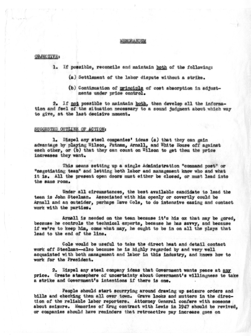 Memorandum on Steel Dispute