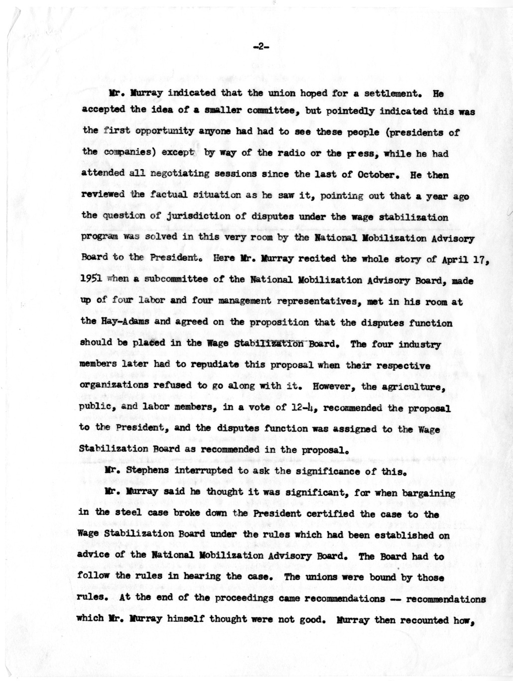 Notes on the Opening Session of the Steel Meeting in the White House