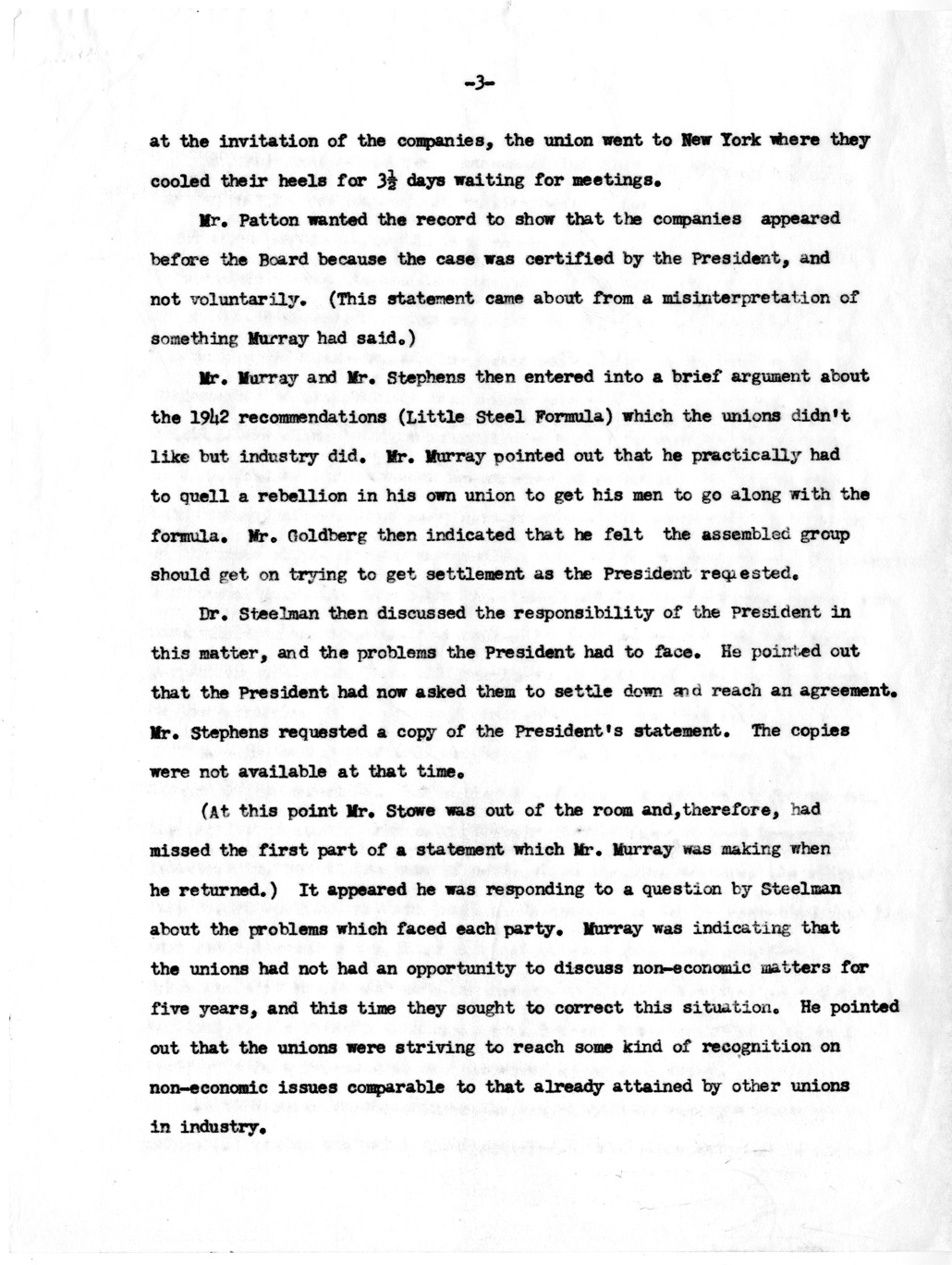 Notes on the Opening Session of the Steel Meeting in the White House