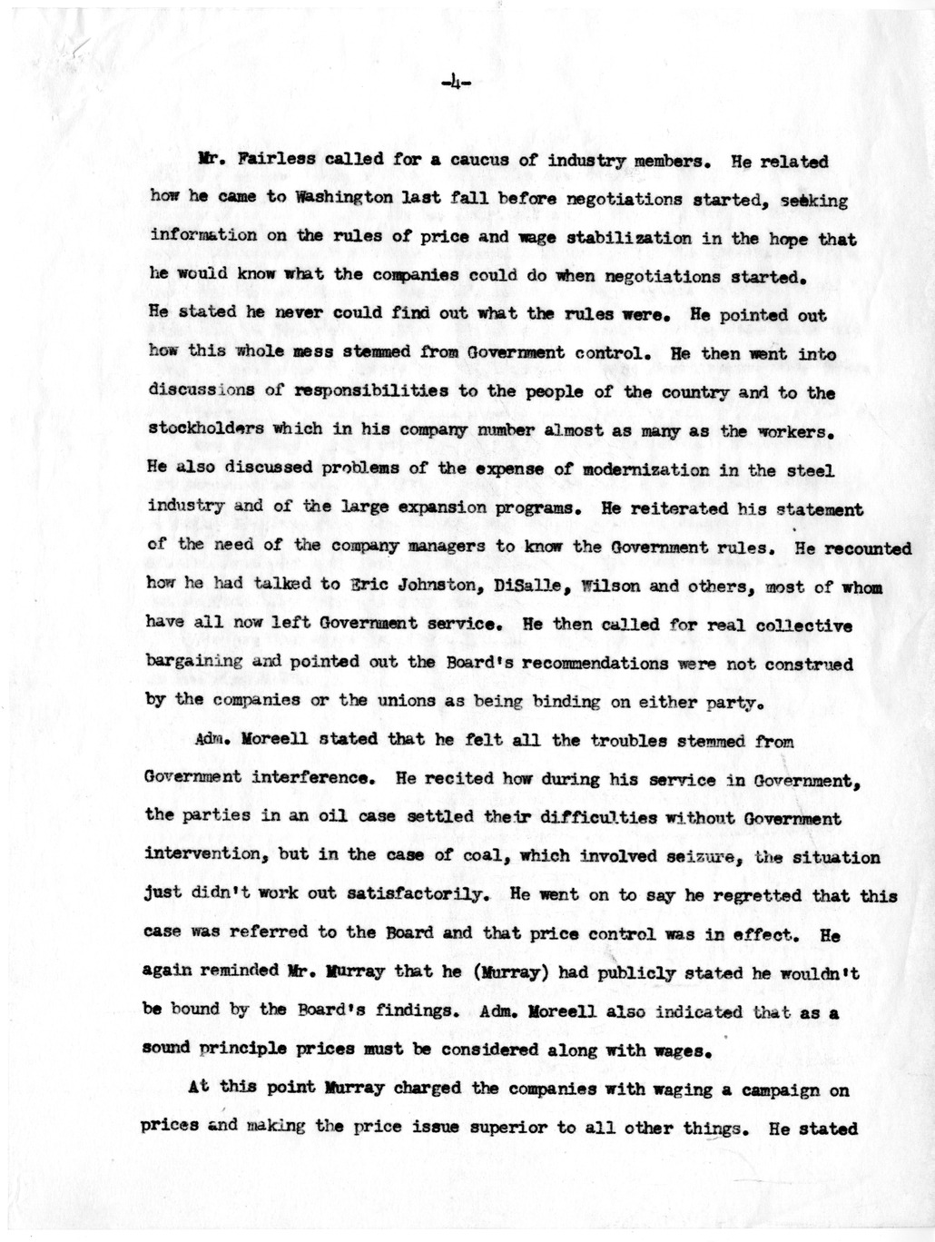 Notes on the Opening Session of the Steel Meeting in the White House