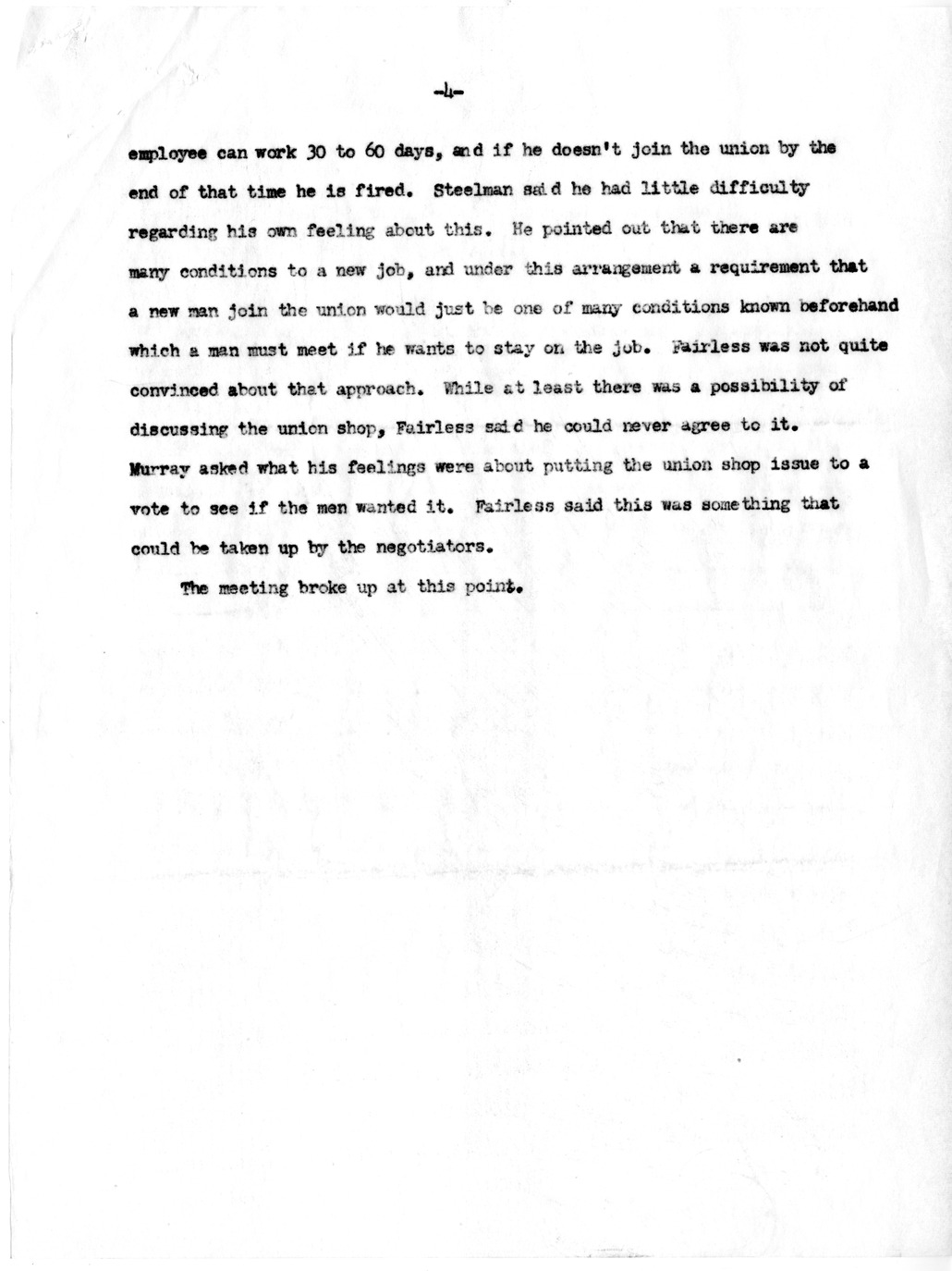 Memorandum, Notes on Meeting of Dr. Steelman, Mr. Fairless and Mr. Murray