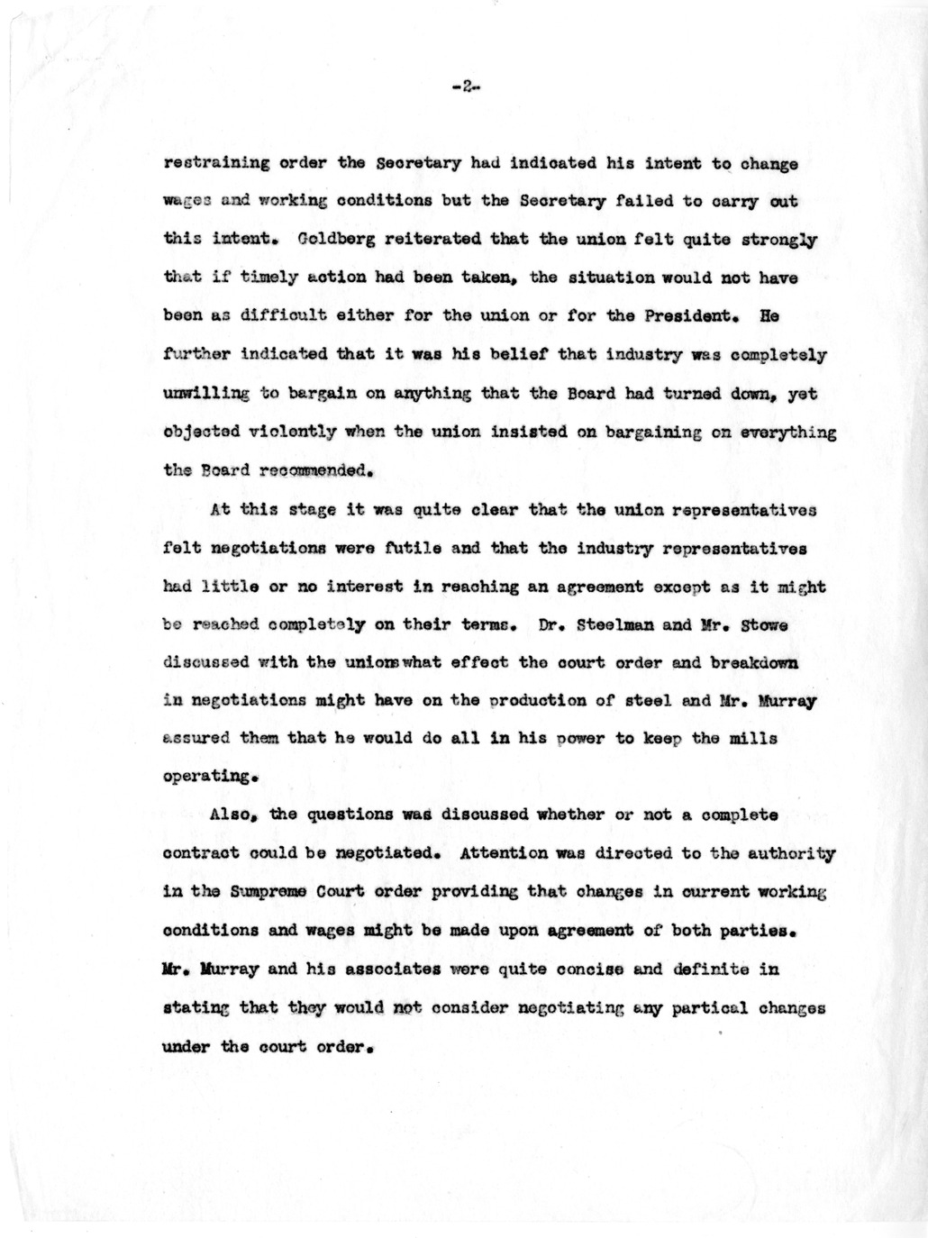 Memorandum, Notes on Meeting with the Labor Group