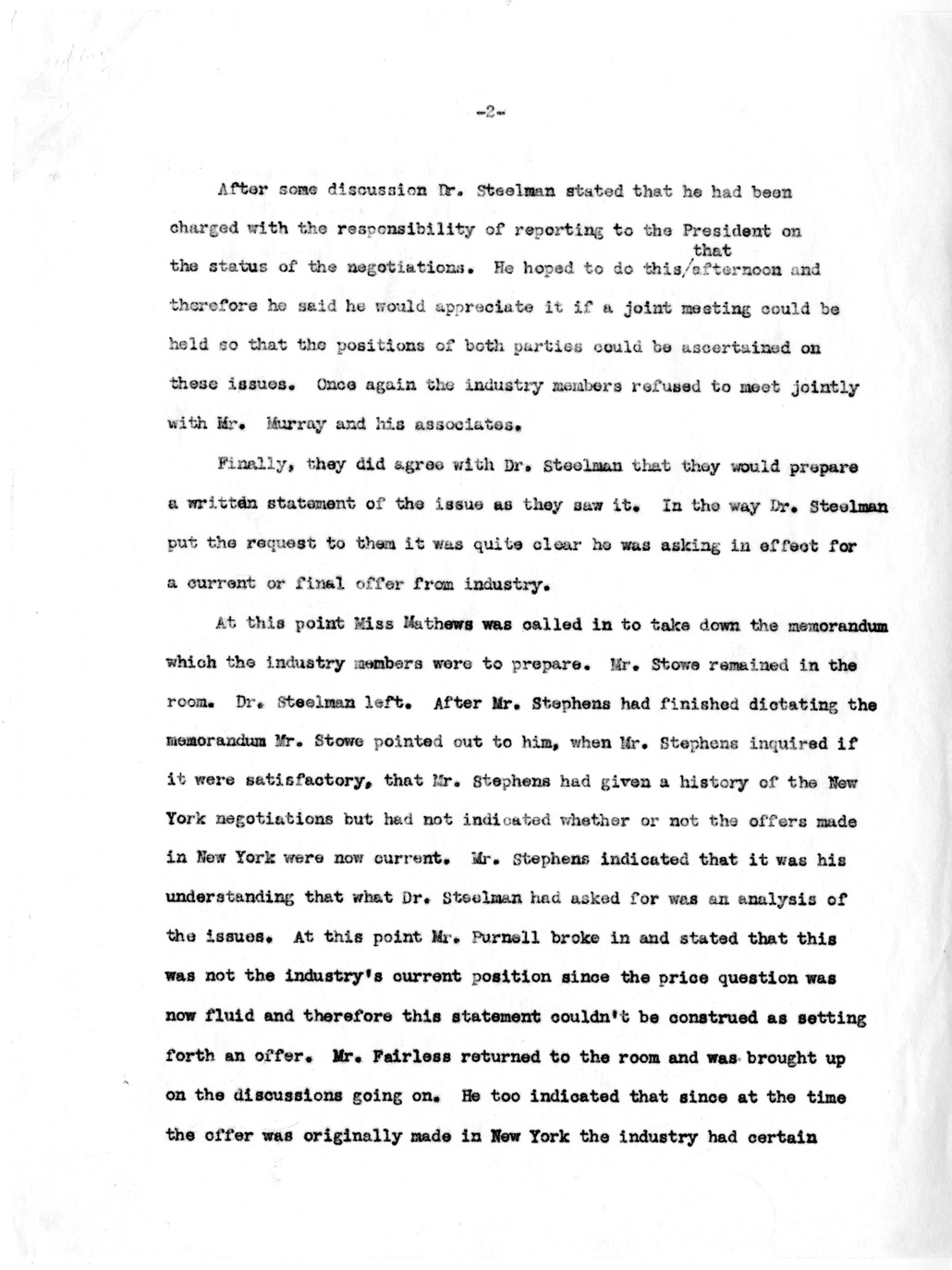 Memorandum, Notes on Meeting with Industry Group