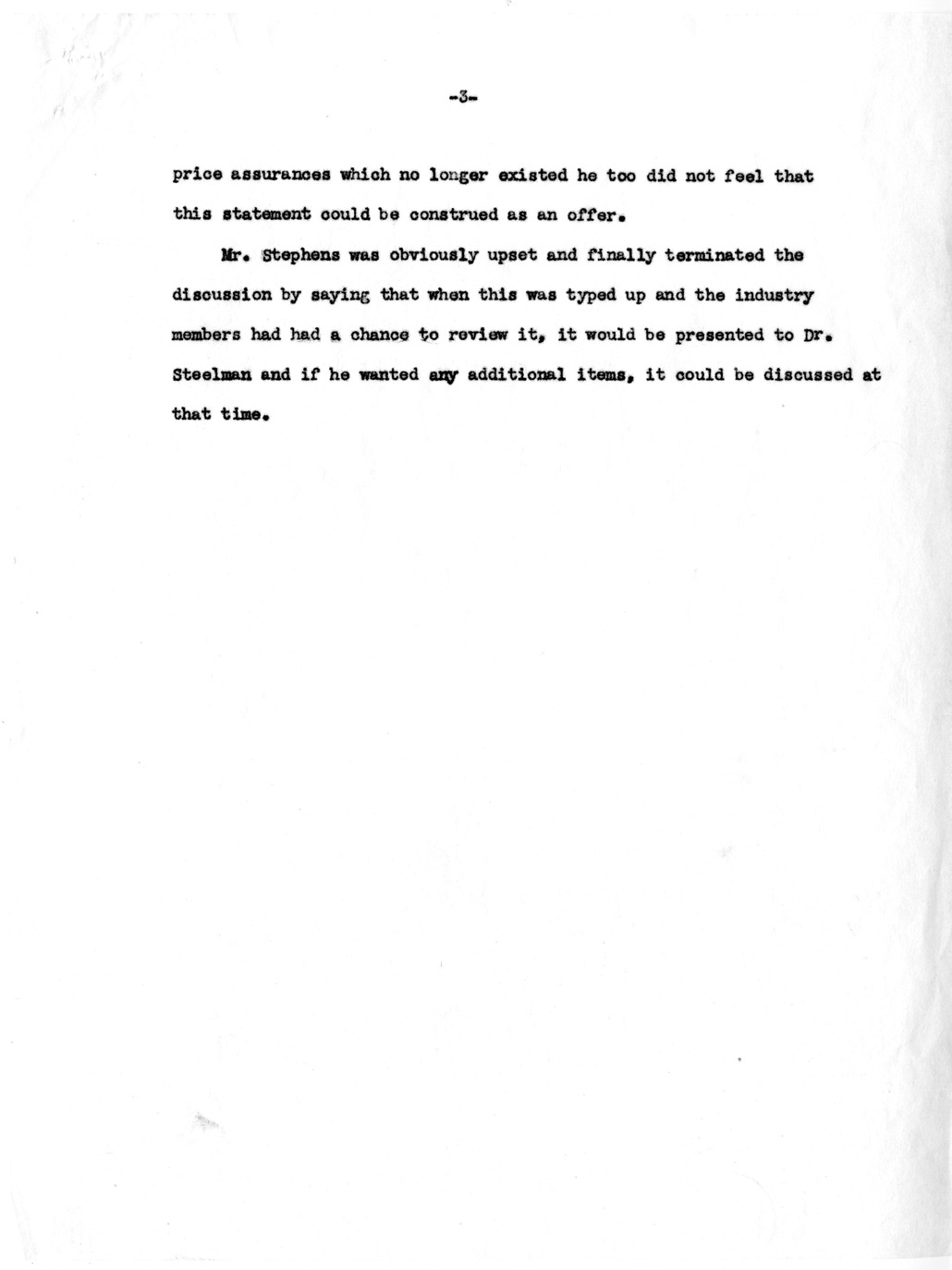 Memorandum, Notes on Meeting with Industry Group