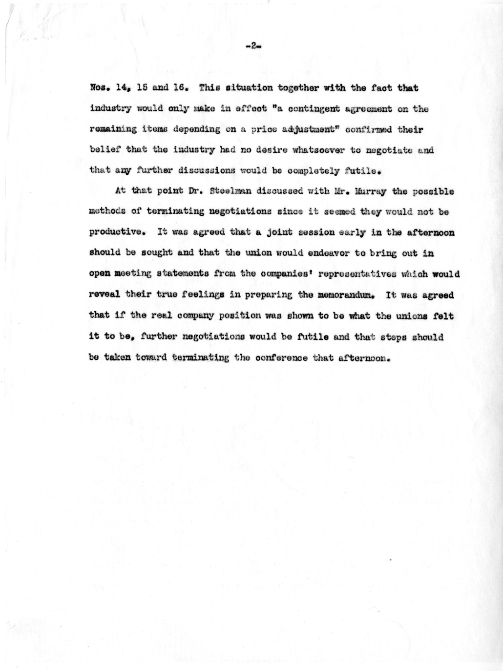Memorandum, Notes on Meeting with the Labor Group