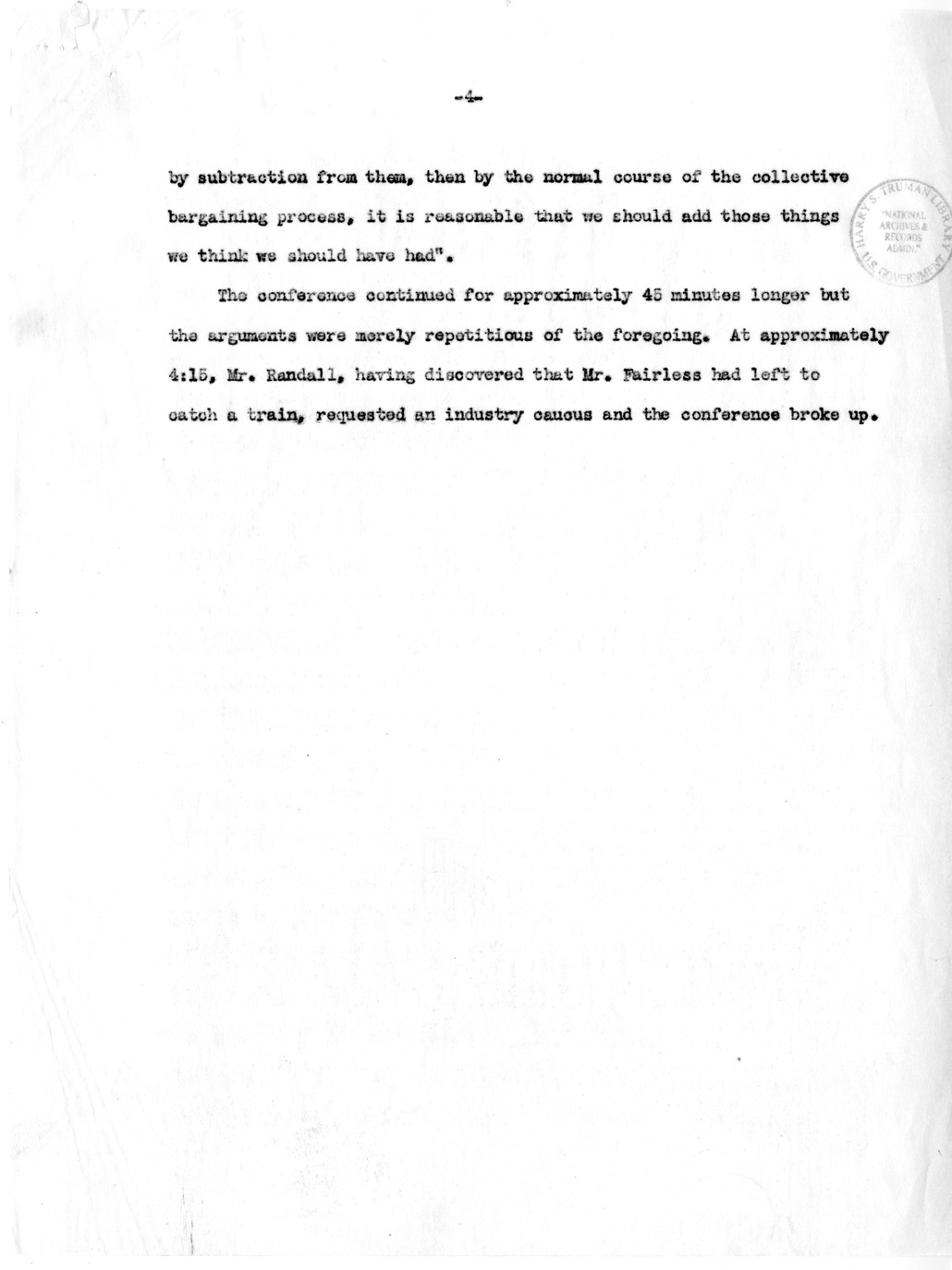 Memorandum, Notes on the Joint Session of Labor and Management Representatives