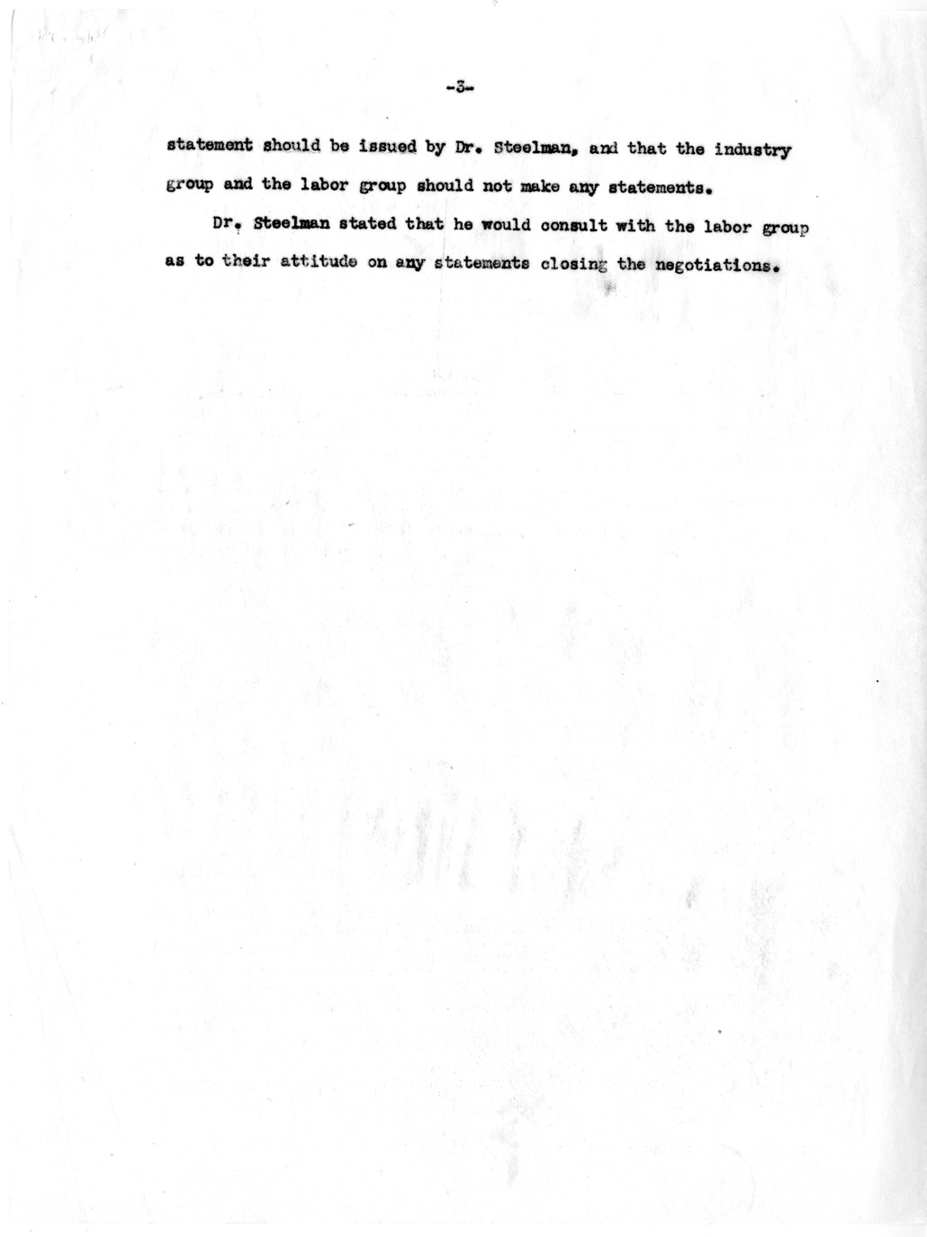 Memorandum, Notes on Last Session with Industry Group