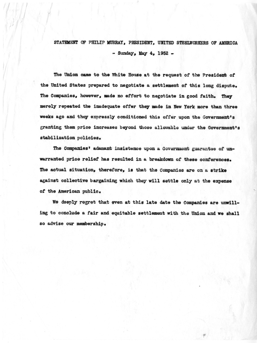 Statement of Philip Murray