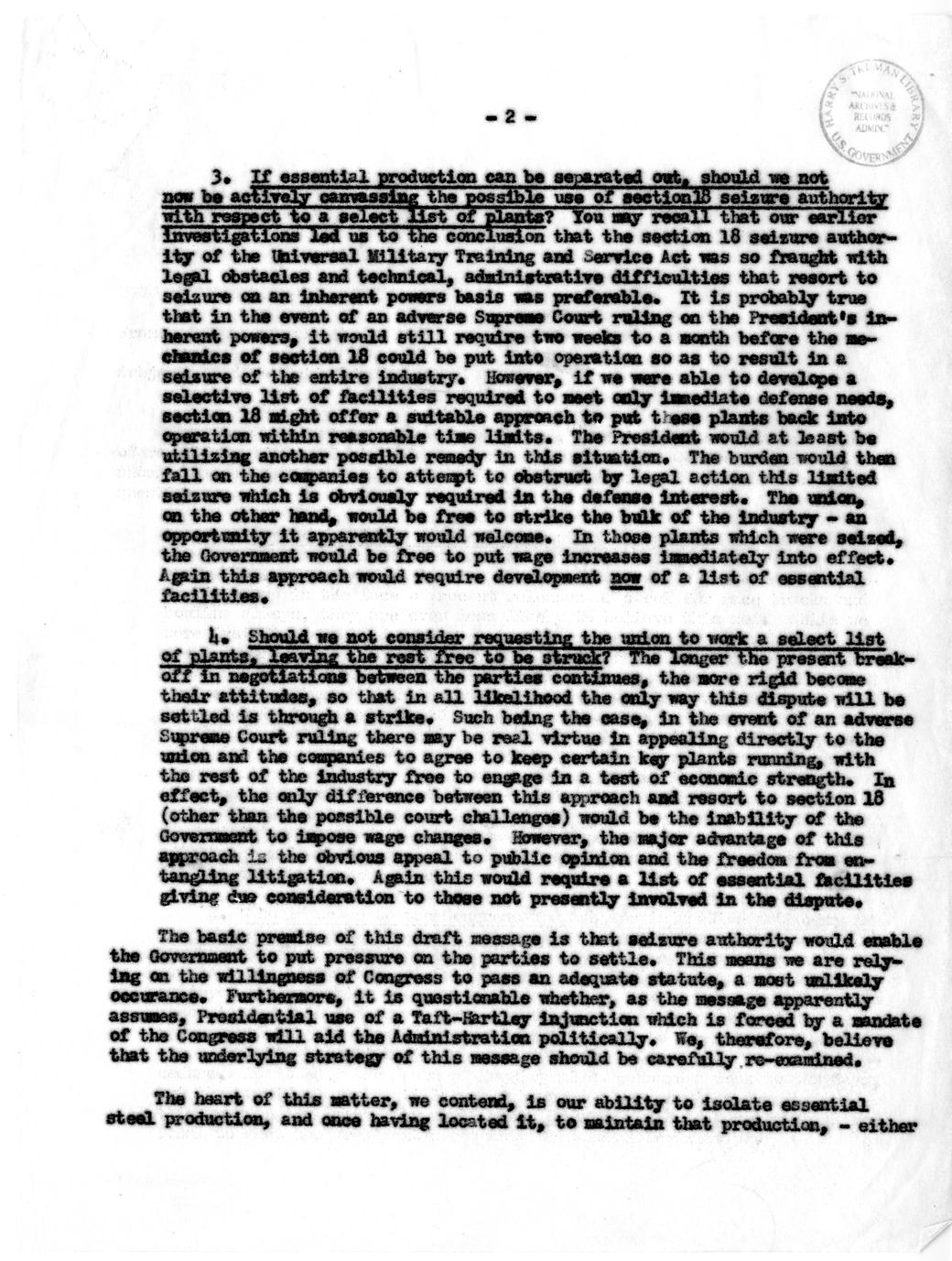Memorandum from Harold Enarson and Milton P. Kayle to John Steelman