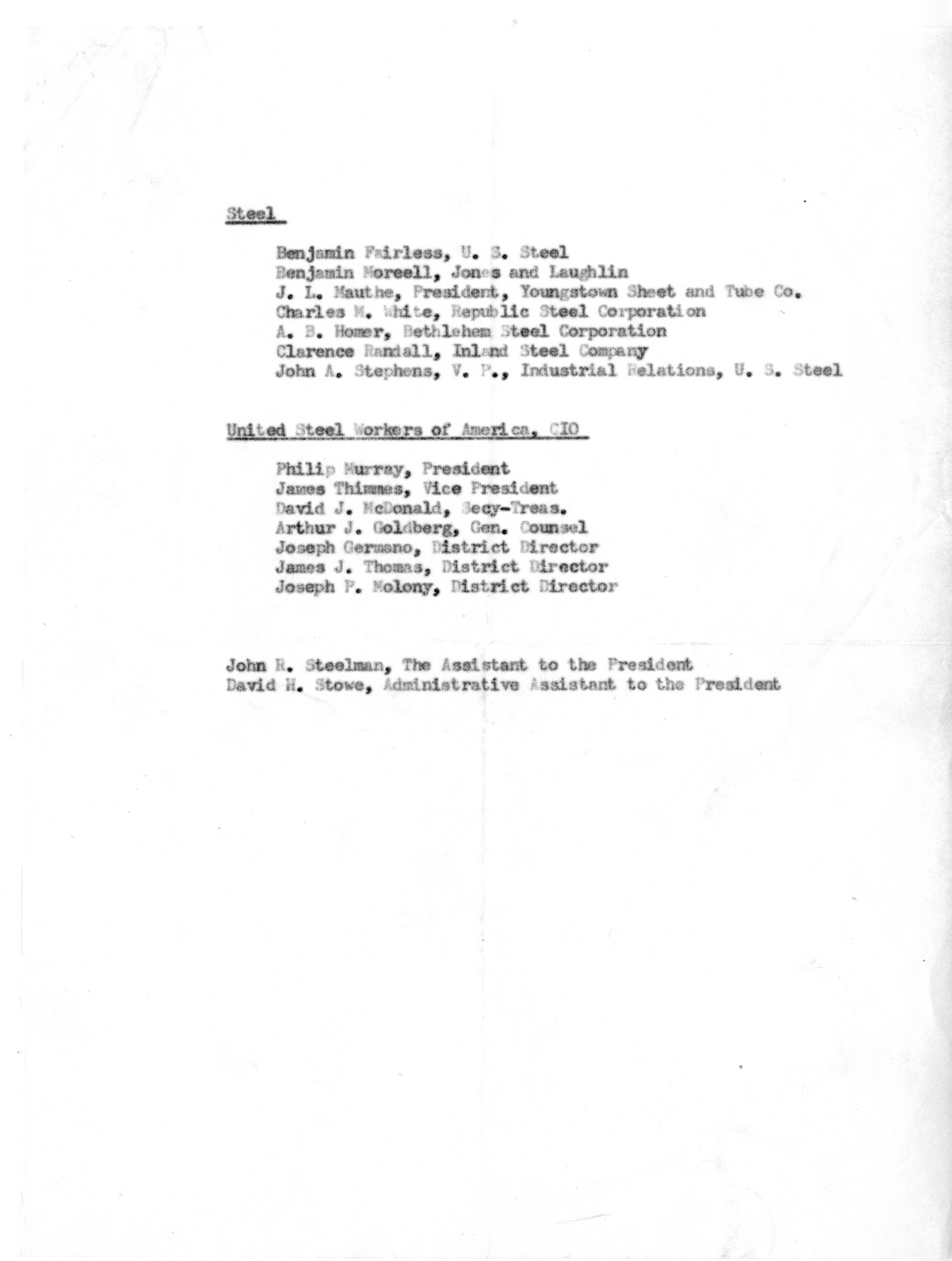 Memorandum, Notes on Steel Conferences