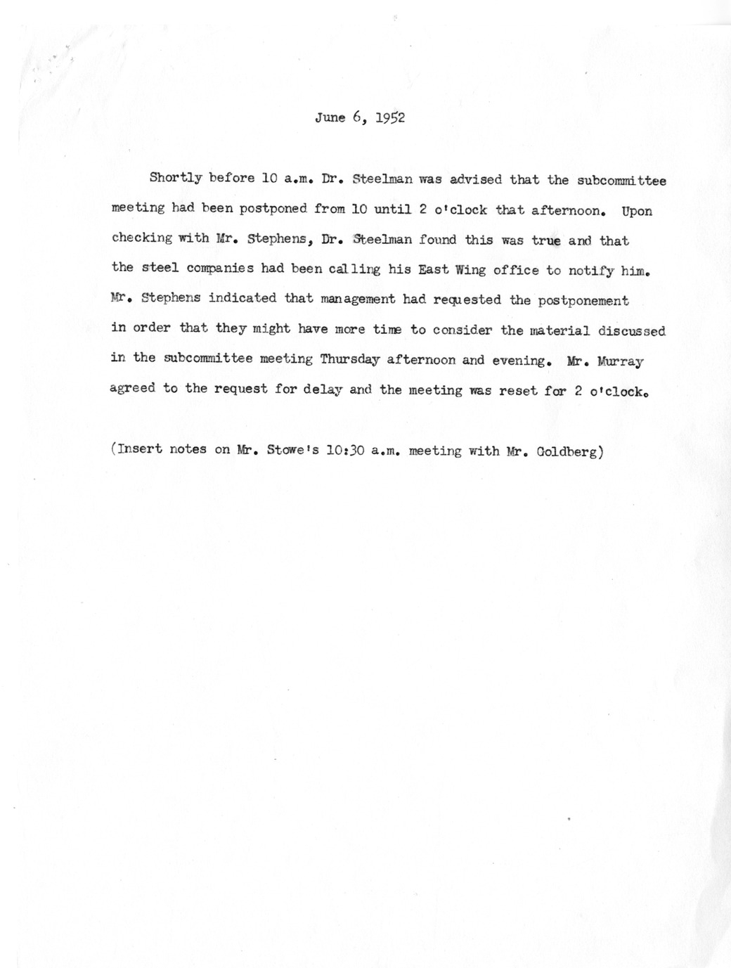 Memorandum, Notes on Steel Conferences