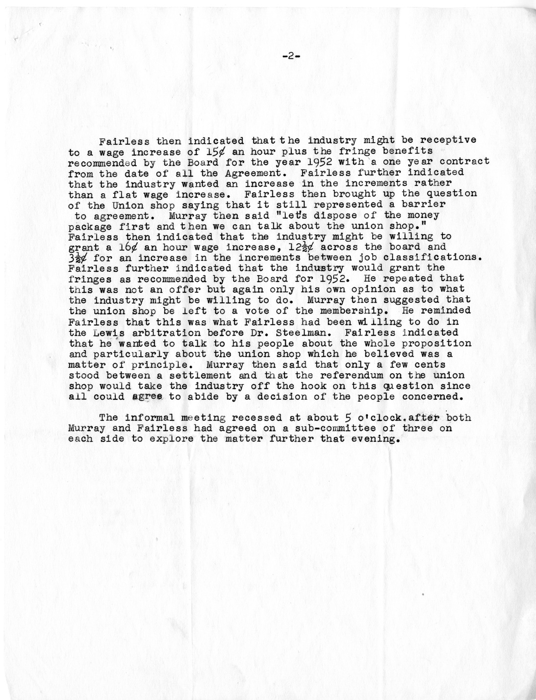 Memorandum of Discussions Between Benjamin Fairless, Philip Murray, and John SteelSteelman
