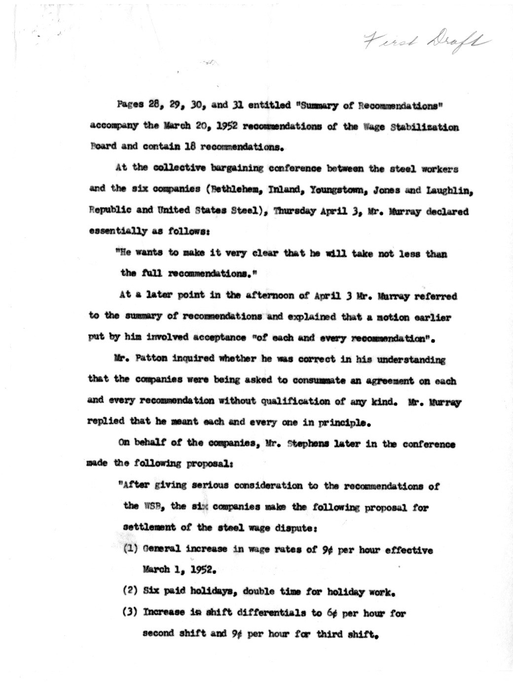 Memorandum Prepared by Industry Members at the Request of Dr. John Steelman