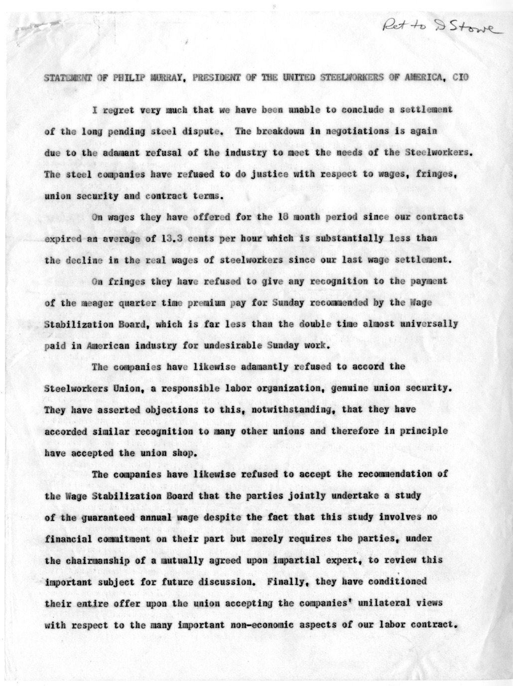 Statement of Phillip Murray with Related Material
