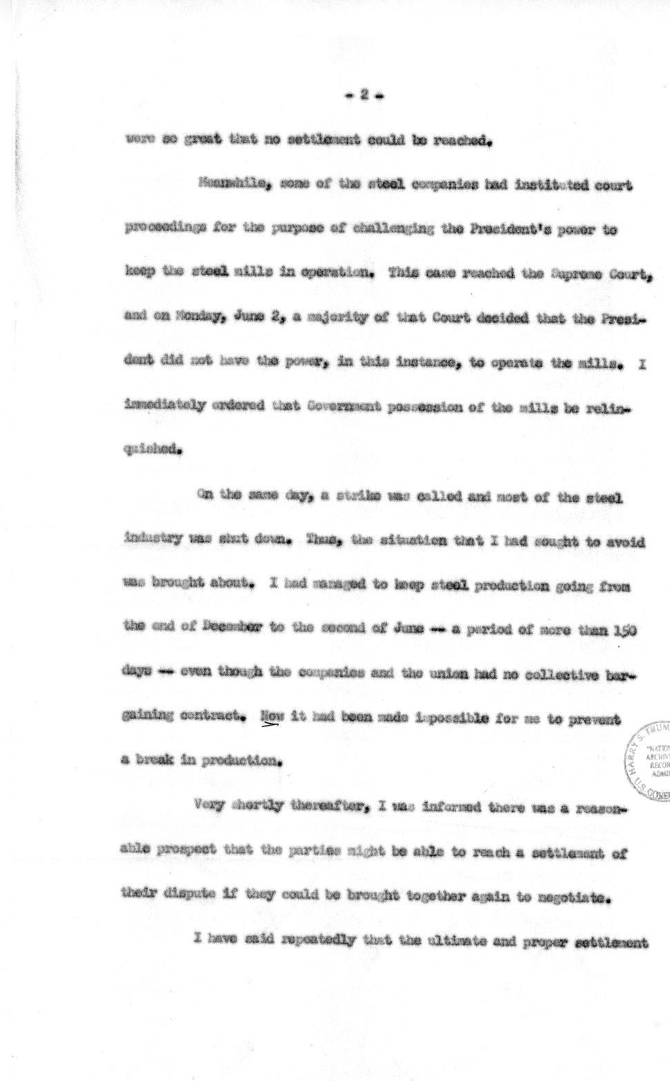 Draft of Special Message to the Congress of the United States on the Steel Strike