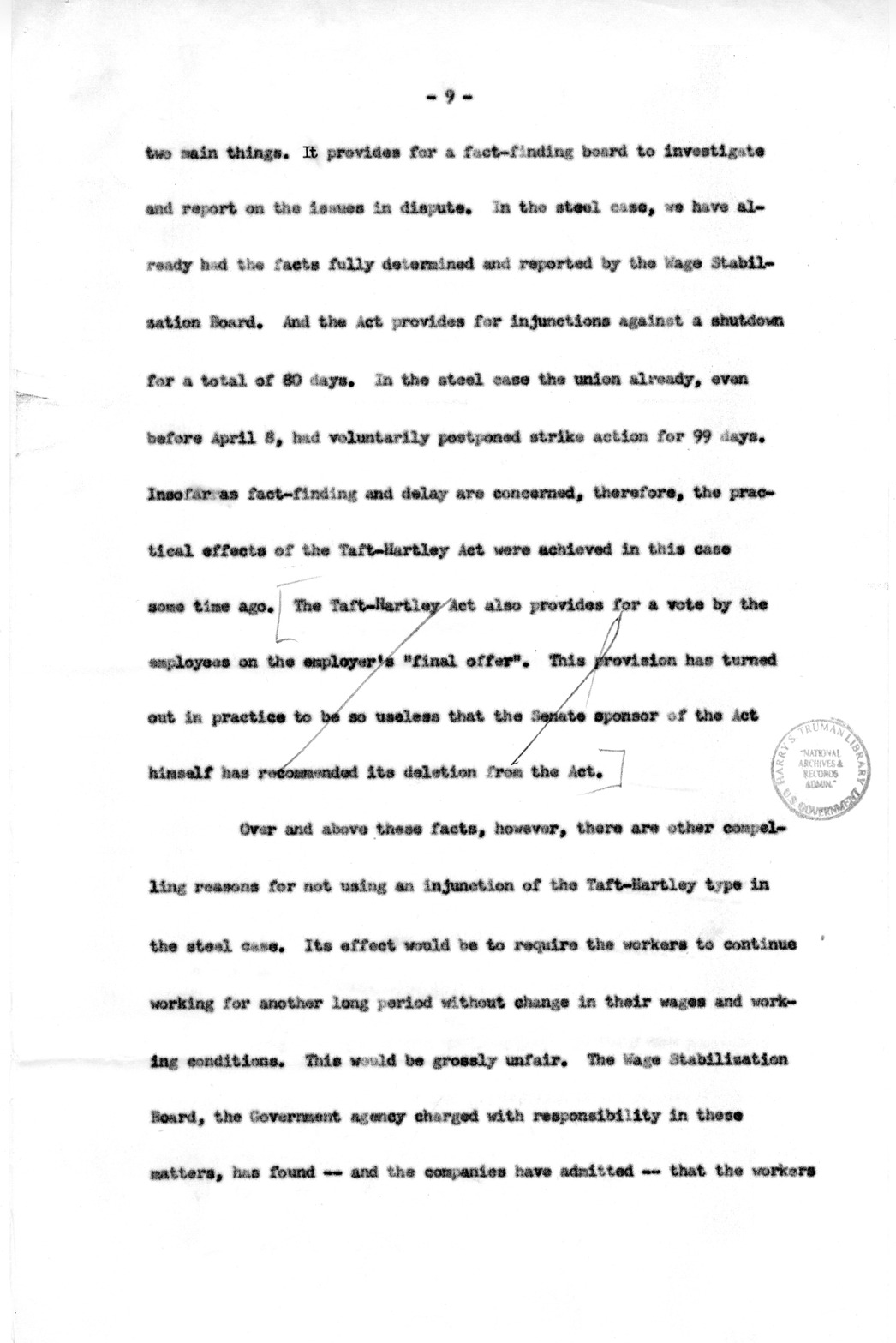 Draft of Special Message to the Congress of the United States on the Steel Strike